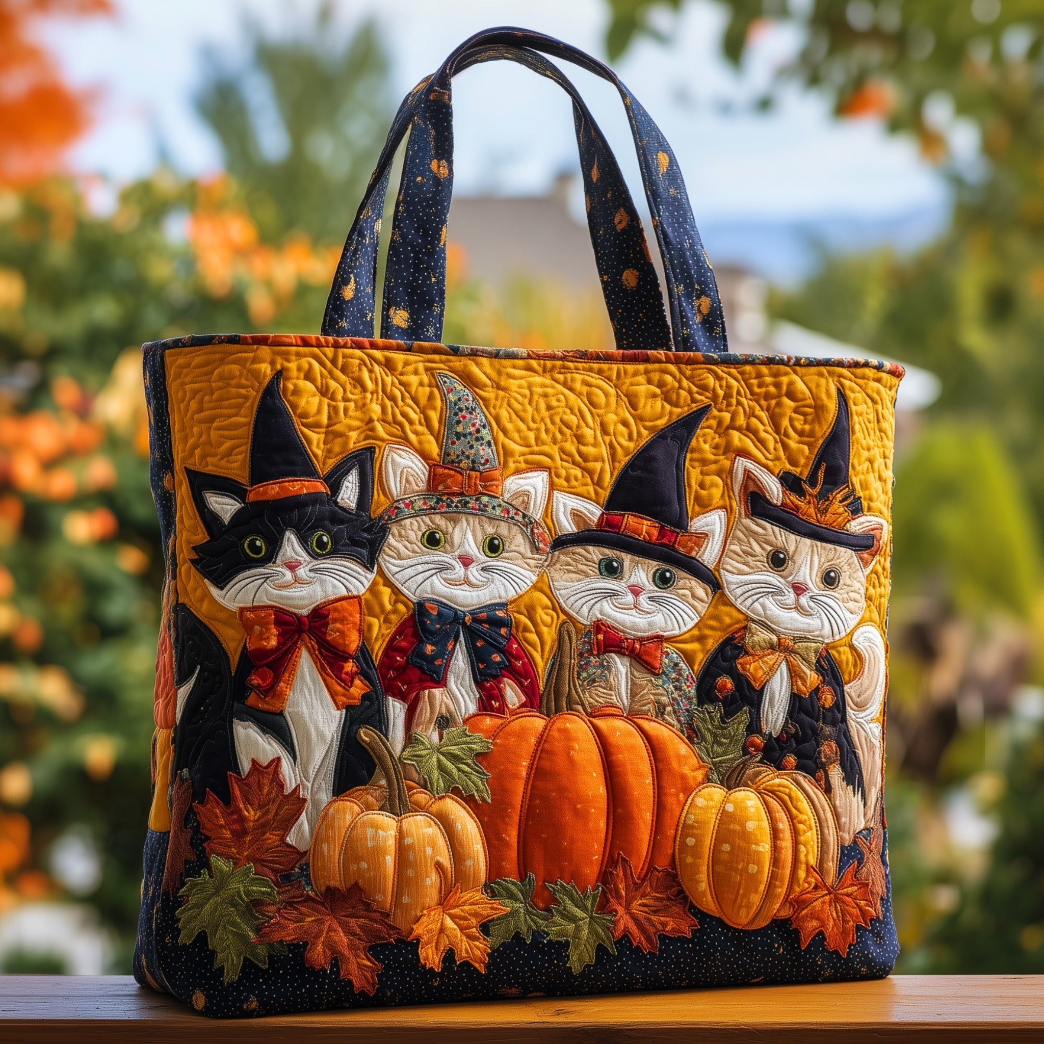 Cat Coven Halloween Quilted Tote Bag GFTOHD9043