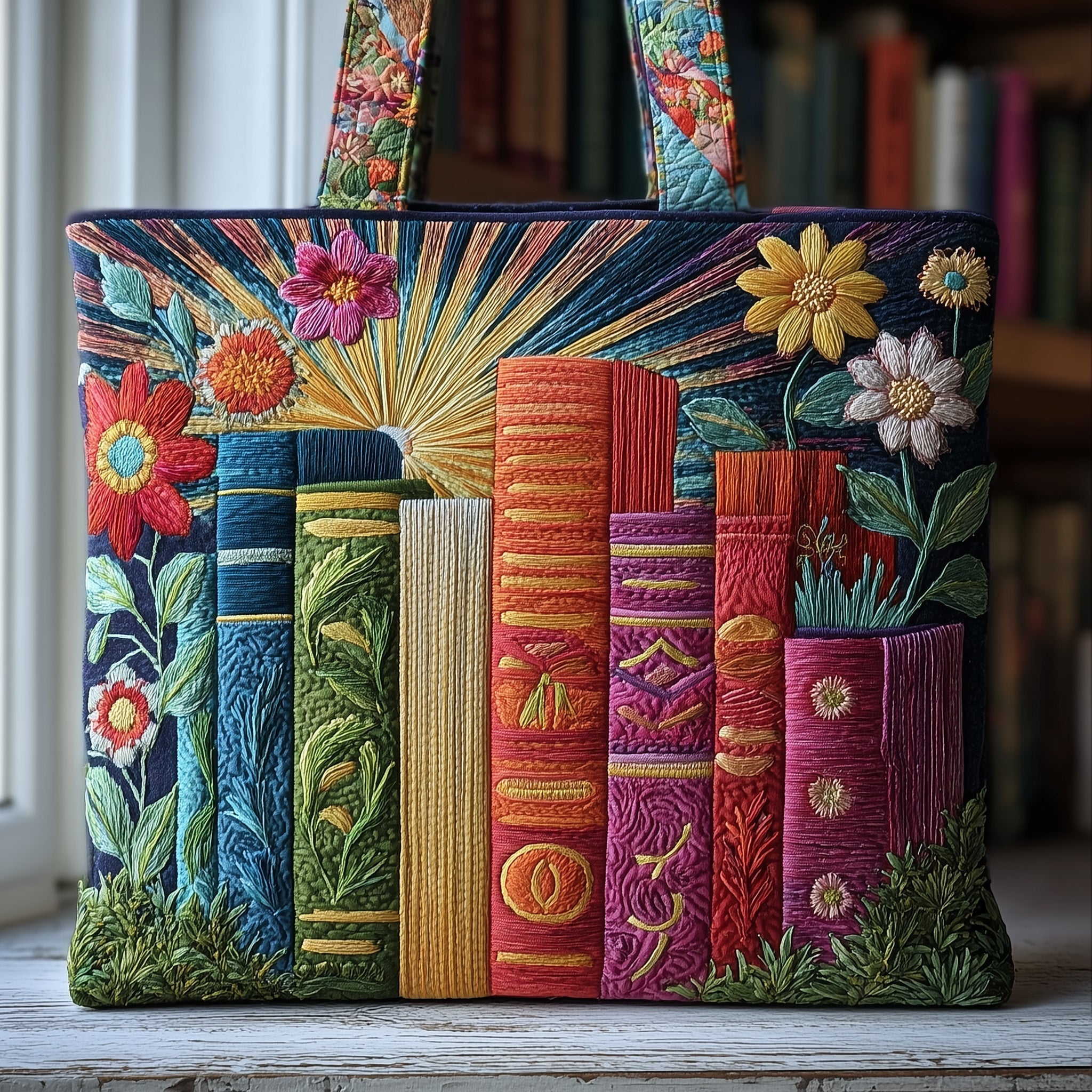 Floral Bookish Quilted Tote Bag GFTOMA3581