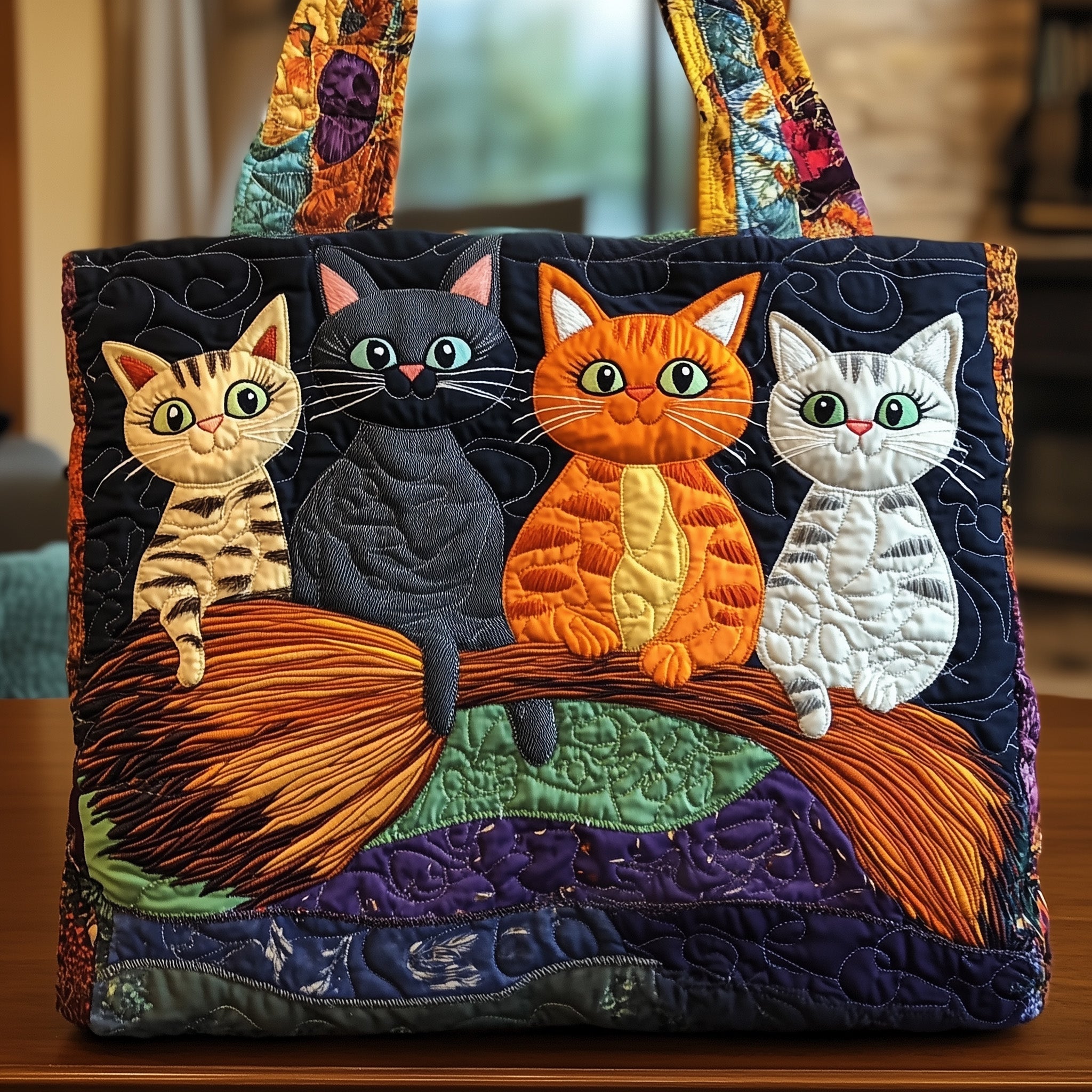 Whimsical Cat Quilted Tote Bag GFTOMA4491
