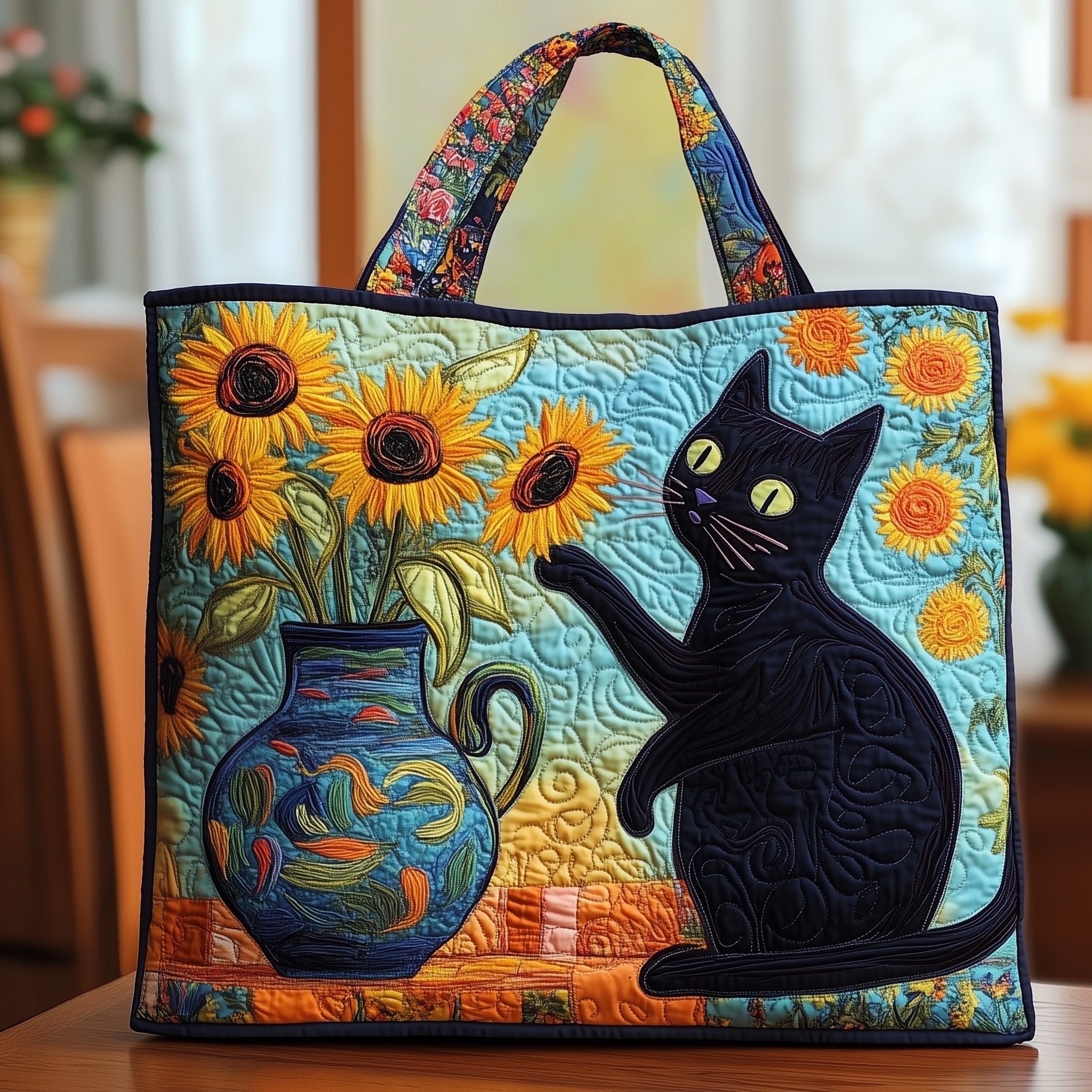 Whimsical Cat Quilted Tote Bag GFTOMA4492