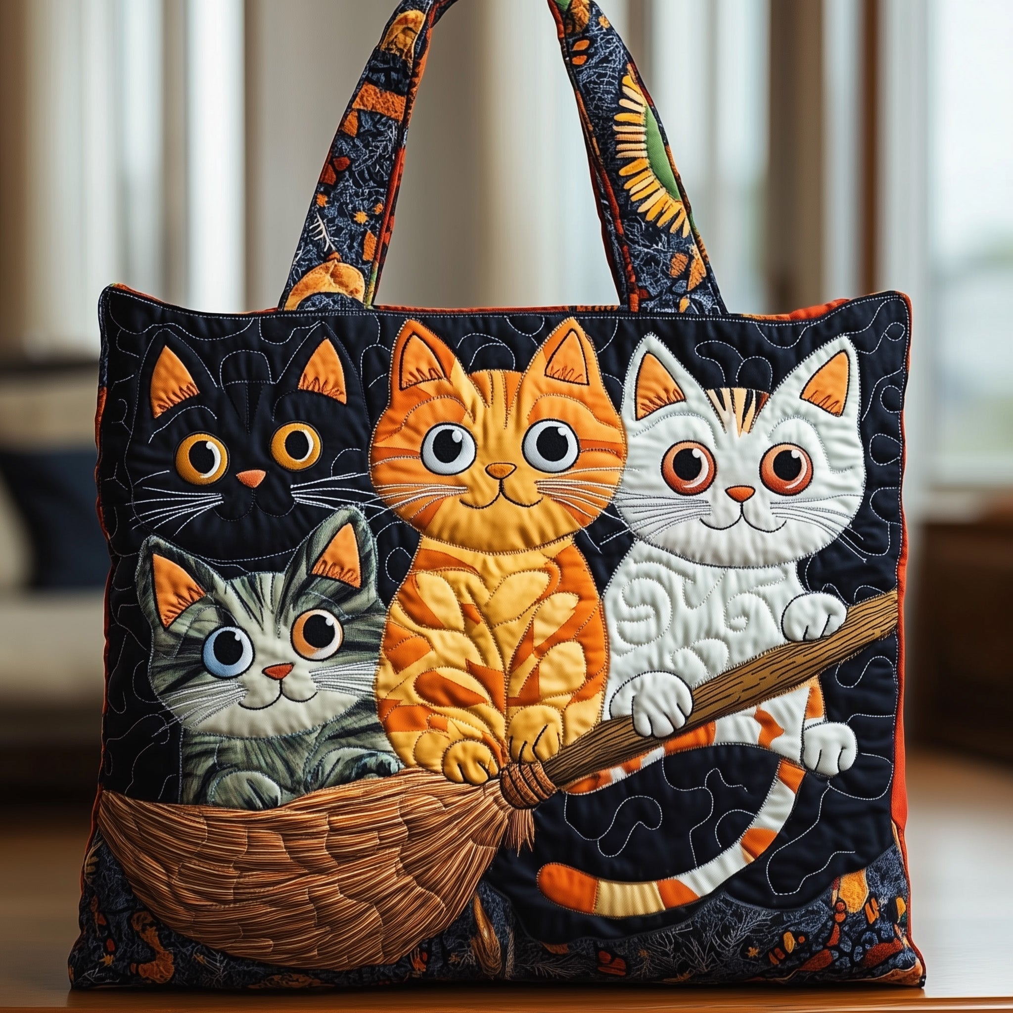 Whimsical Cat Quilted Tote Bag GFTOMA4493