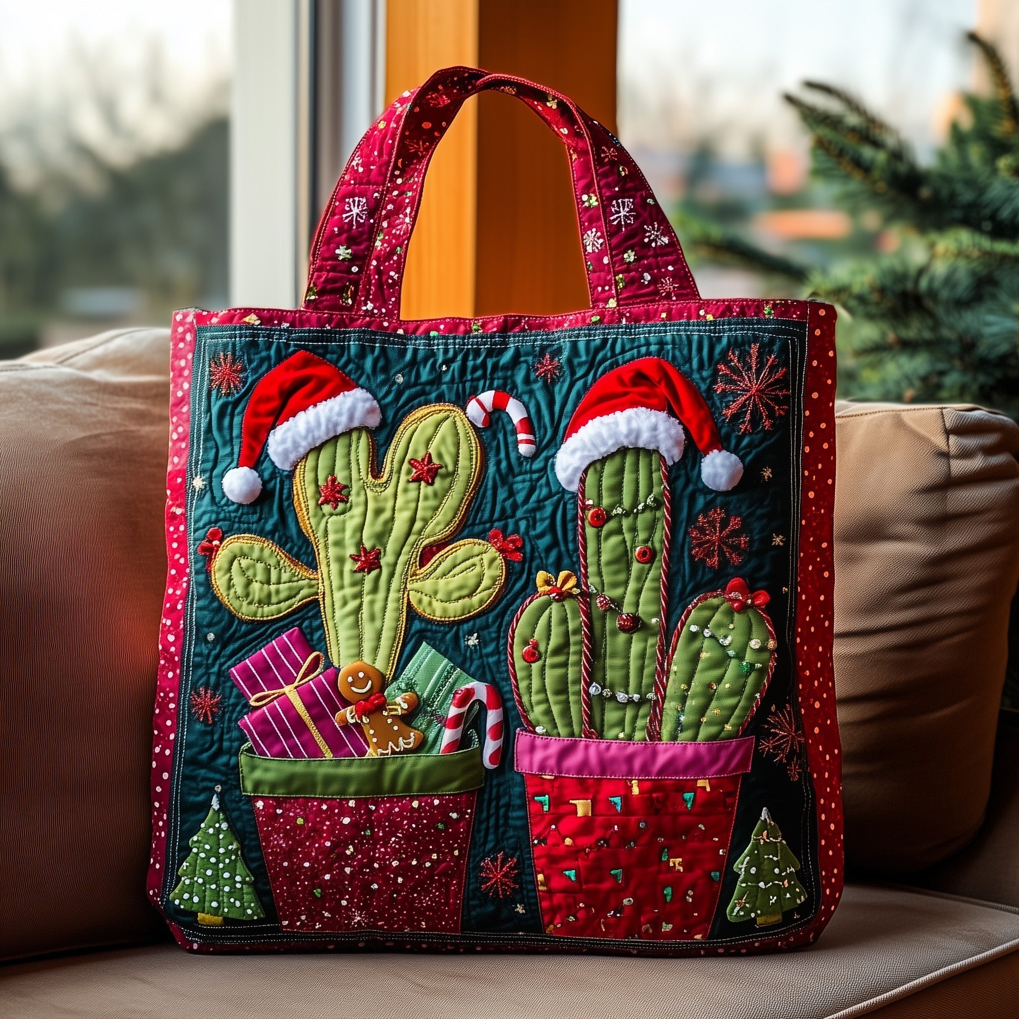 Christmas Cactus Quilted Tote Bag GFTOMA4684