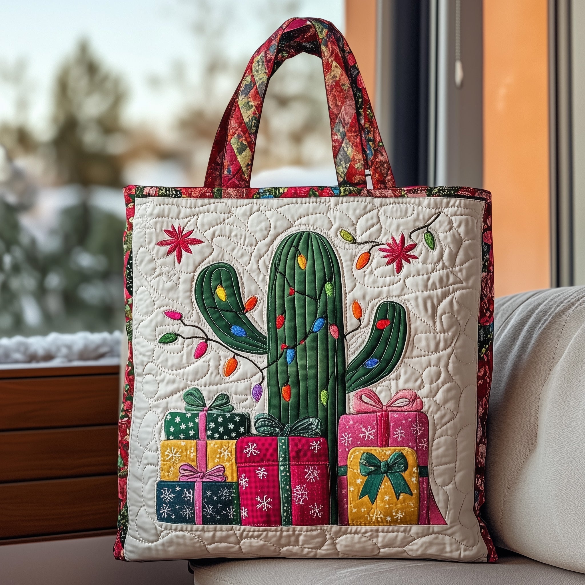 Christmas Cactus Quilted Tote Bag GFTOMA4689