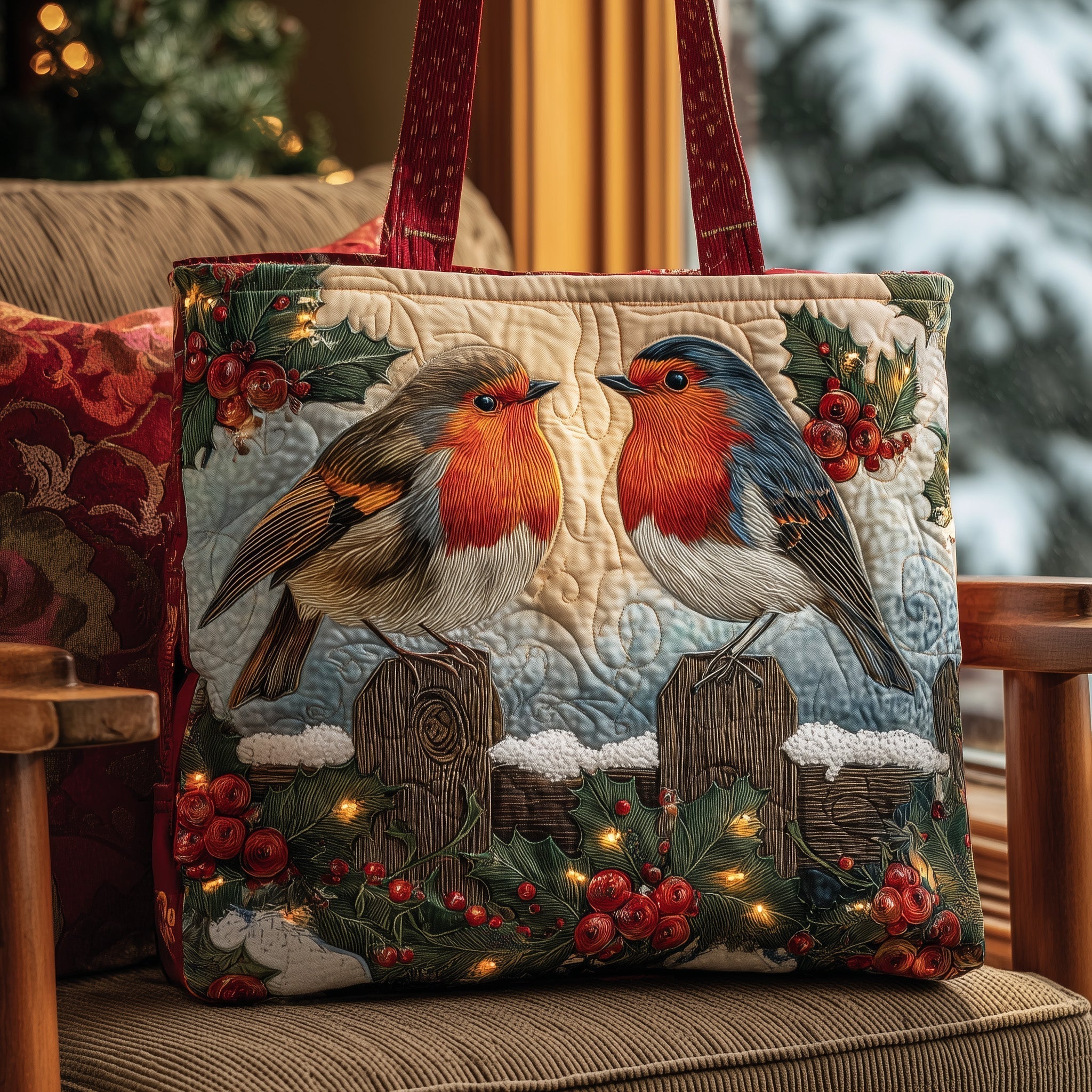 Yuletide Birds Quilted Tote Bag GFTOMA5085