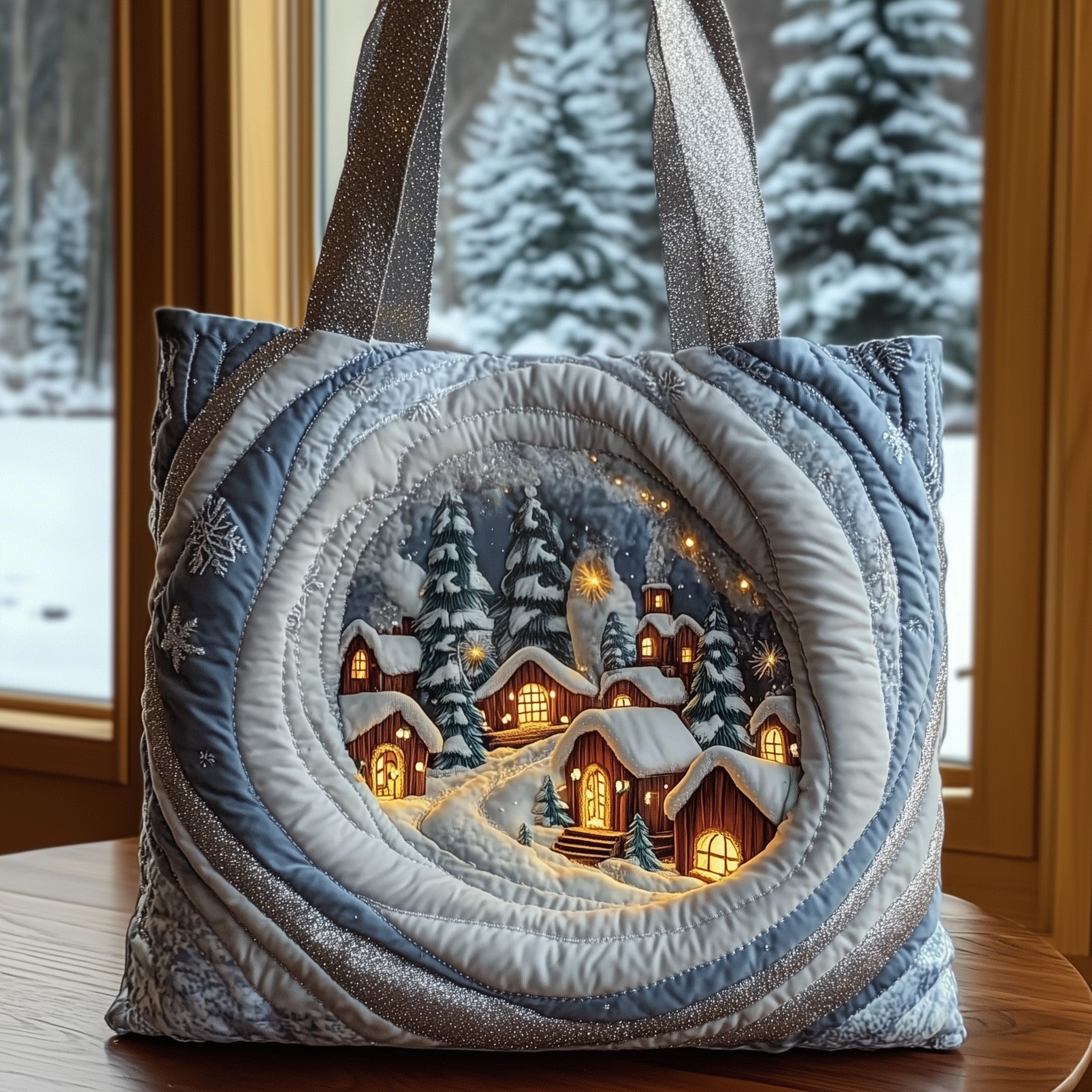 Winter Town Glow Quilted Tote Bag GFTOMA5458