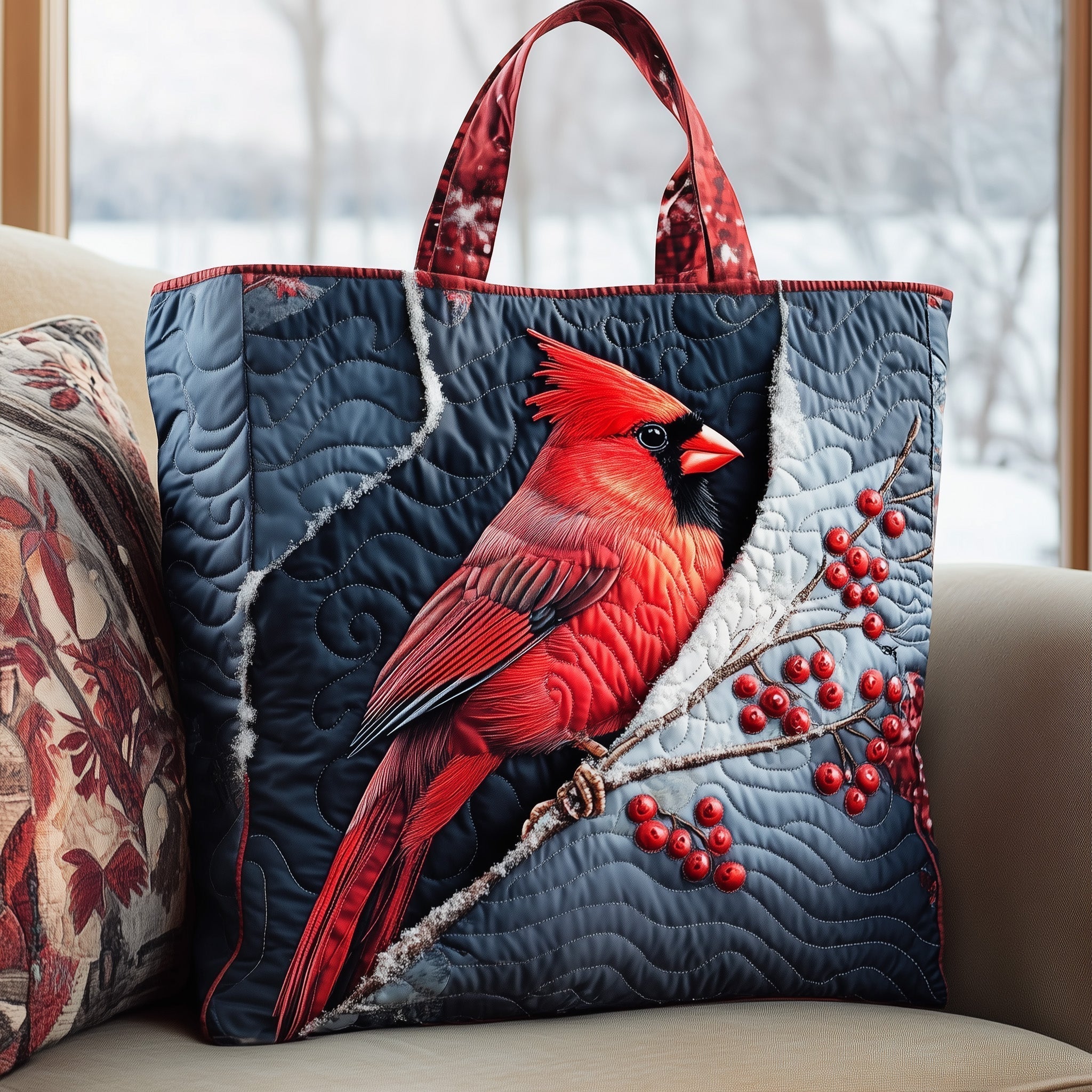 Cardinal Snow Quilted Tote Bag GFTOMA5769