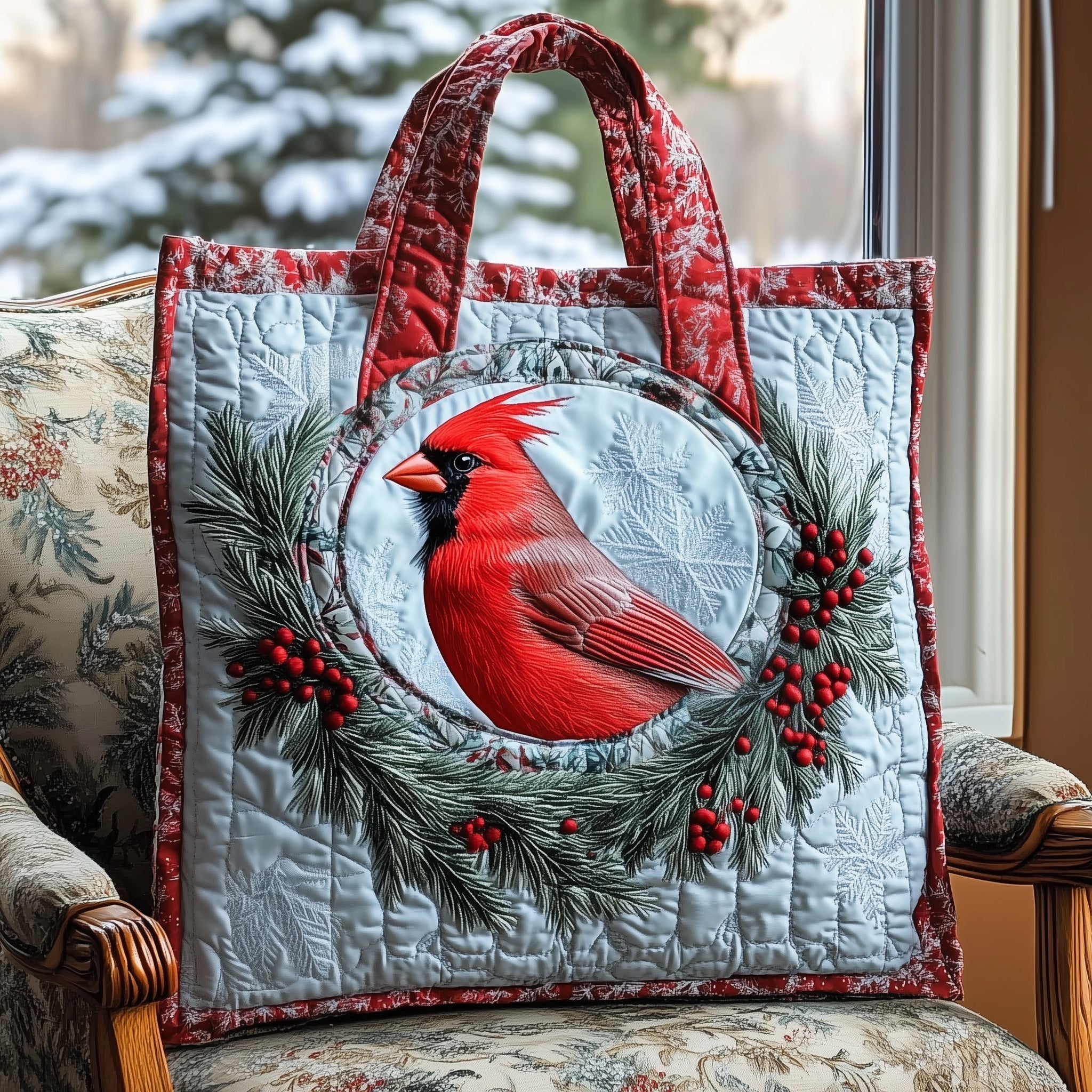 Cardinal Snow Quilted Tote Bag GFTOMA5772