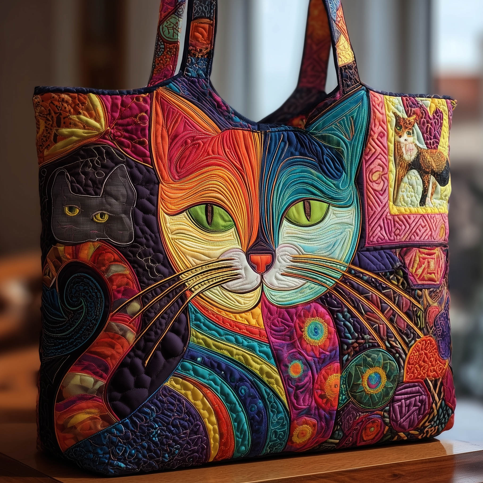 Whimsical Cat Quilted Tote Bag GFTONL5025
