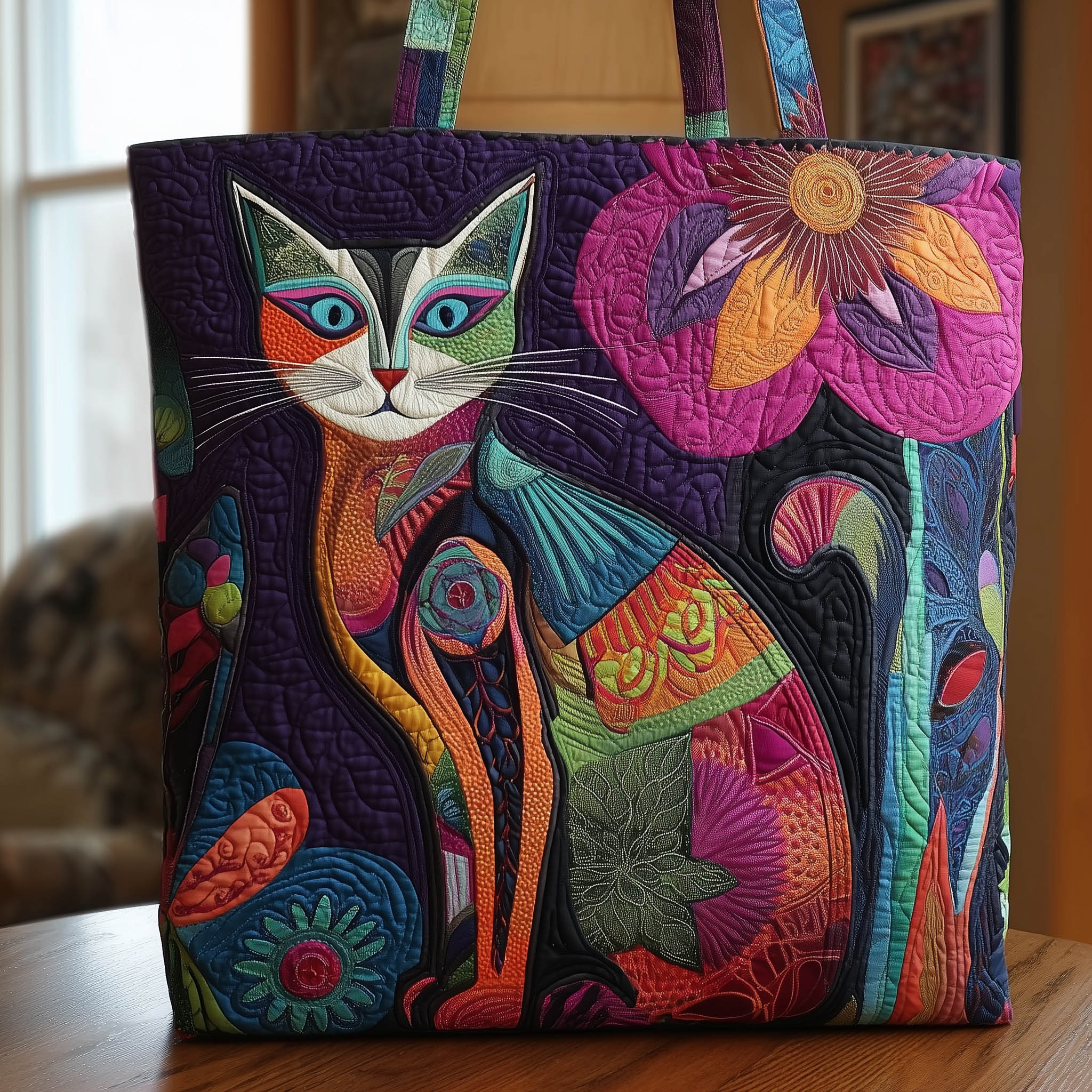 Floral Cat Quilted Tote Bag GFTONL5026