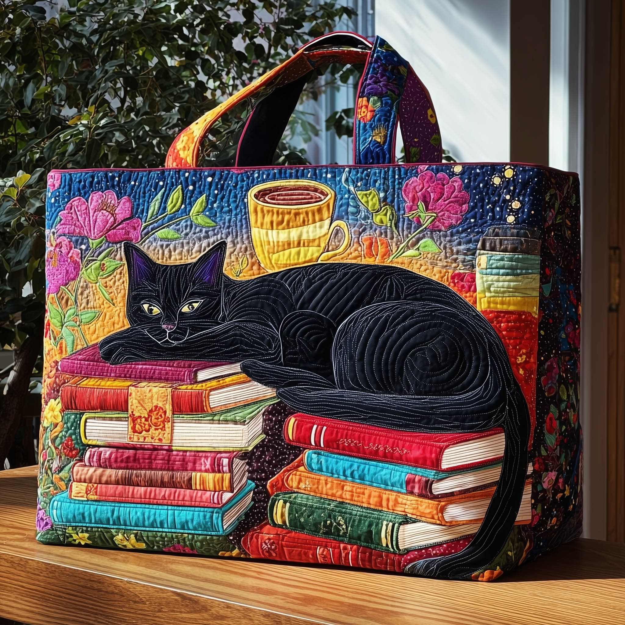 Cat And Books Quilted Tote Bag GFTONL5028
