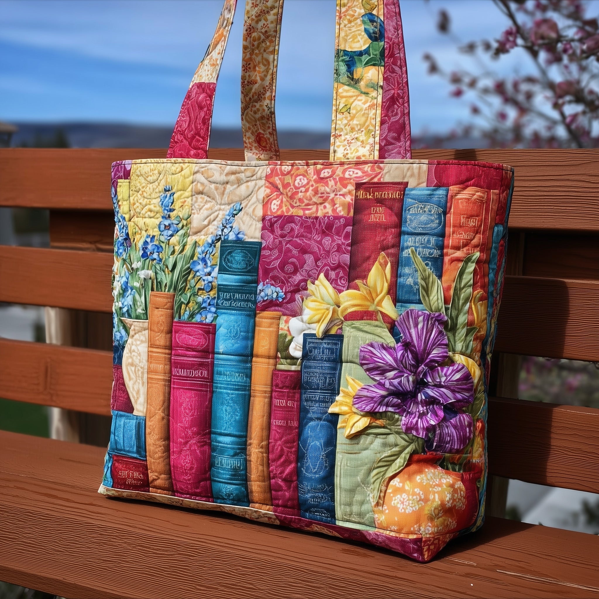 Floral Bookcase Quilted Tote Bag GFTONL5378