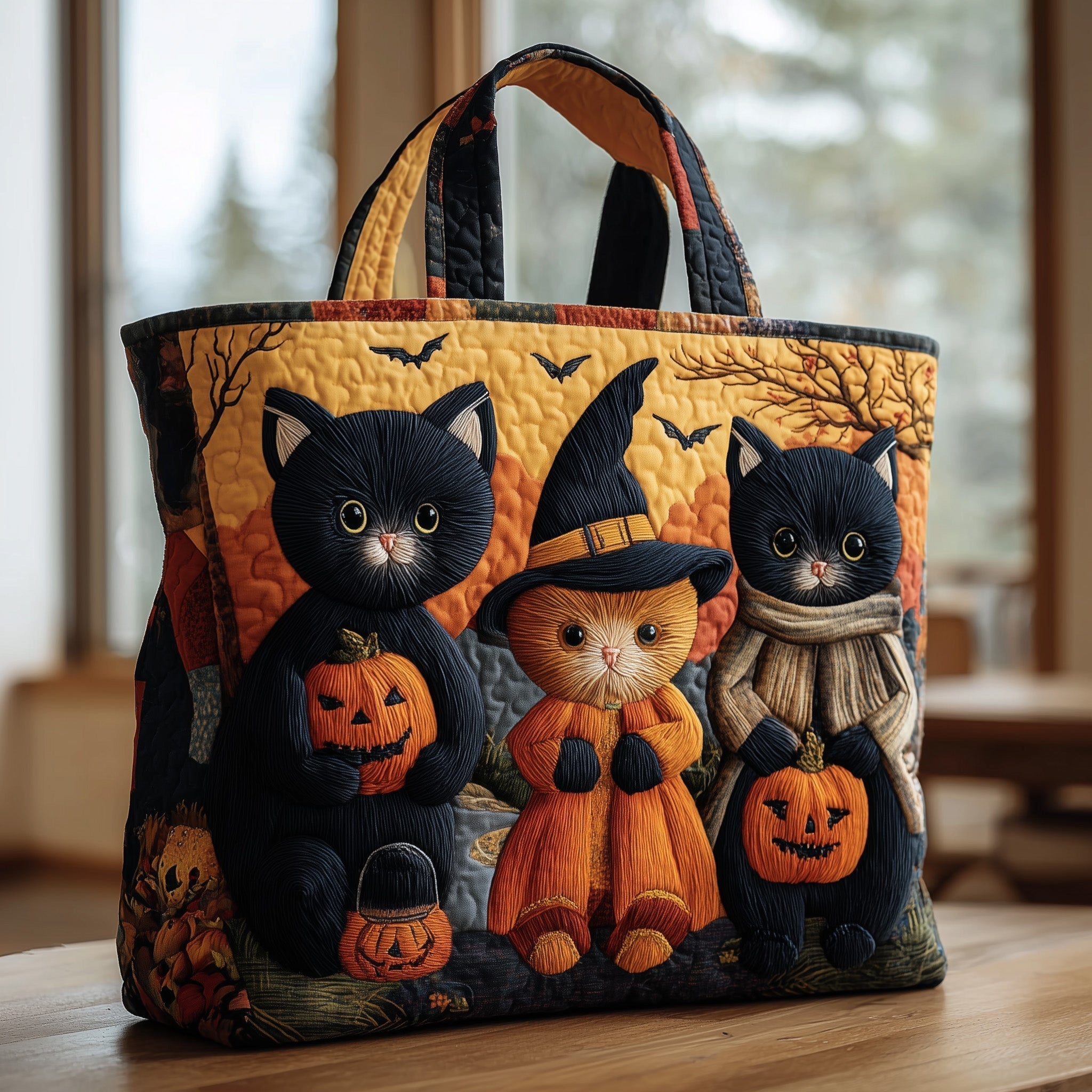 Holiday Black Cat Quilted Tote Bag GFTONL5430
