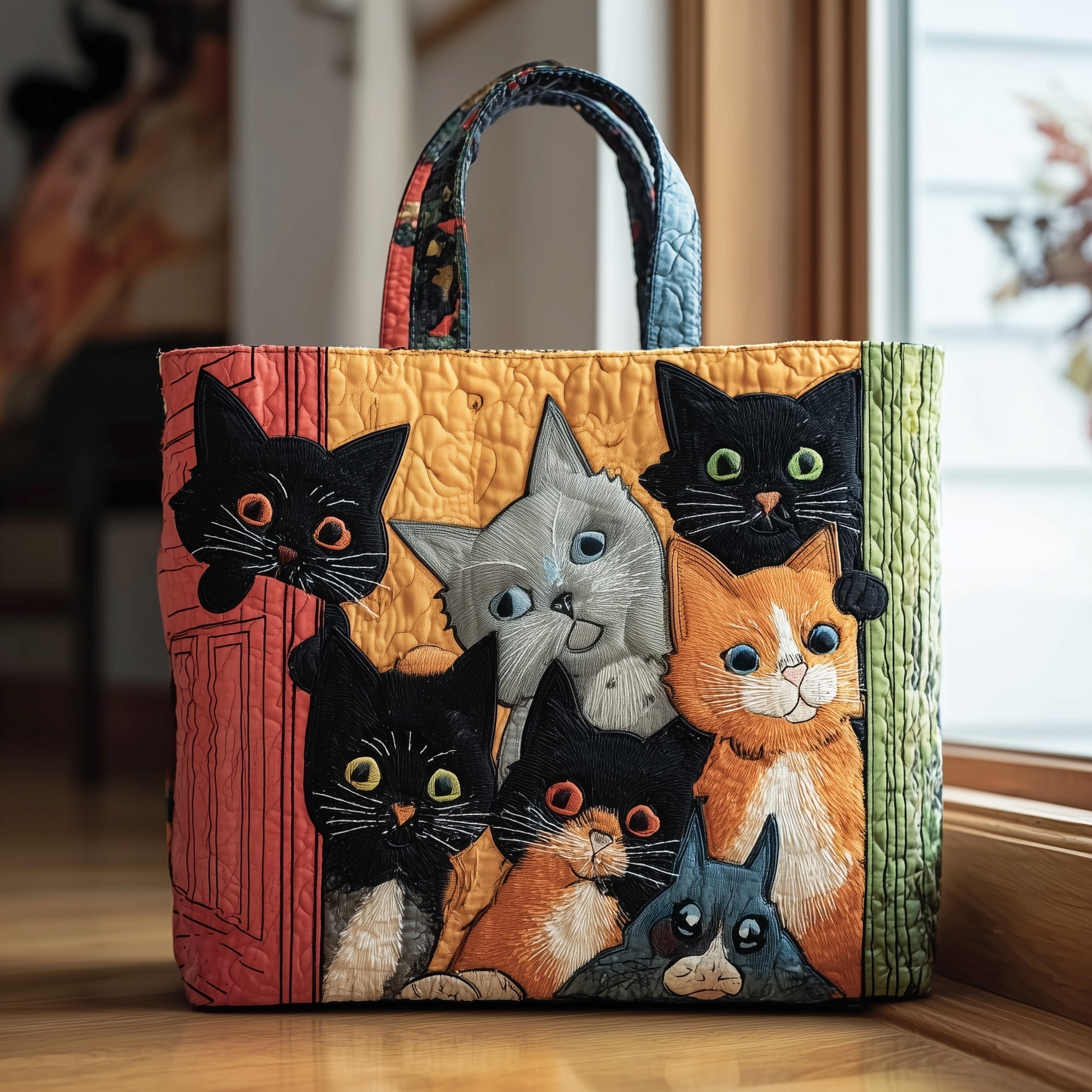 Peeking Cat Quilted Tote Bag GFTONL5432
