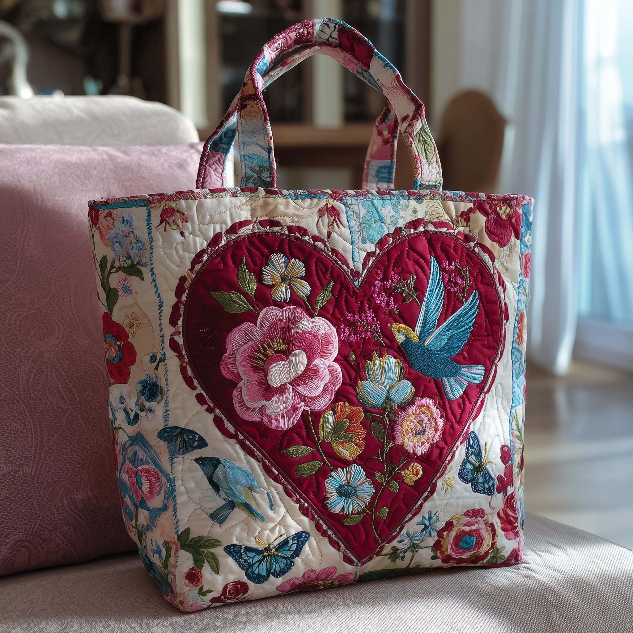 Floral Heart Quilted Tote Bag GFTONL5458