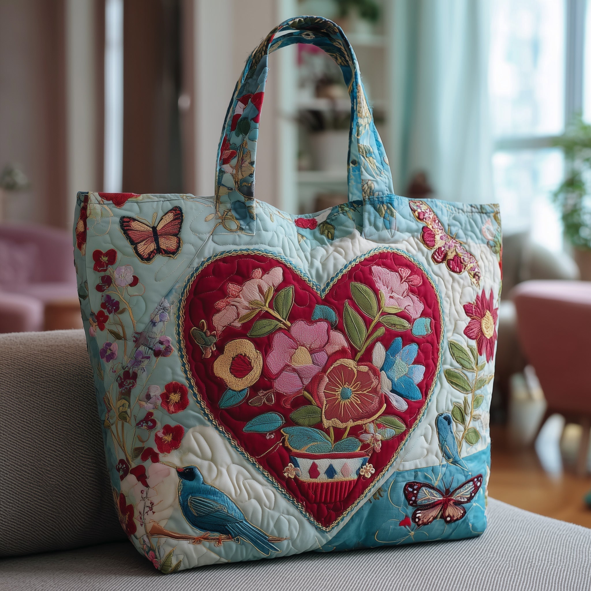 Floral Heart Quilted Tote Bag GFTONL5459