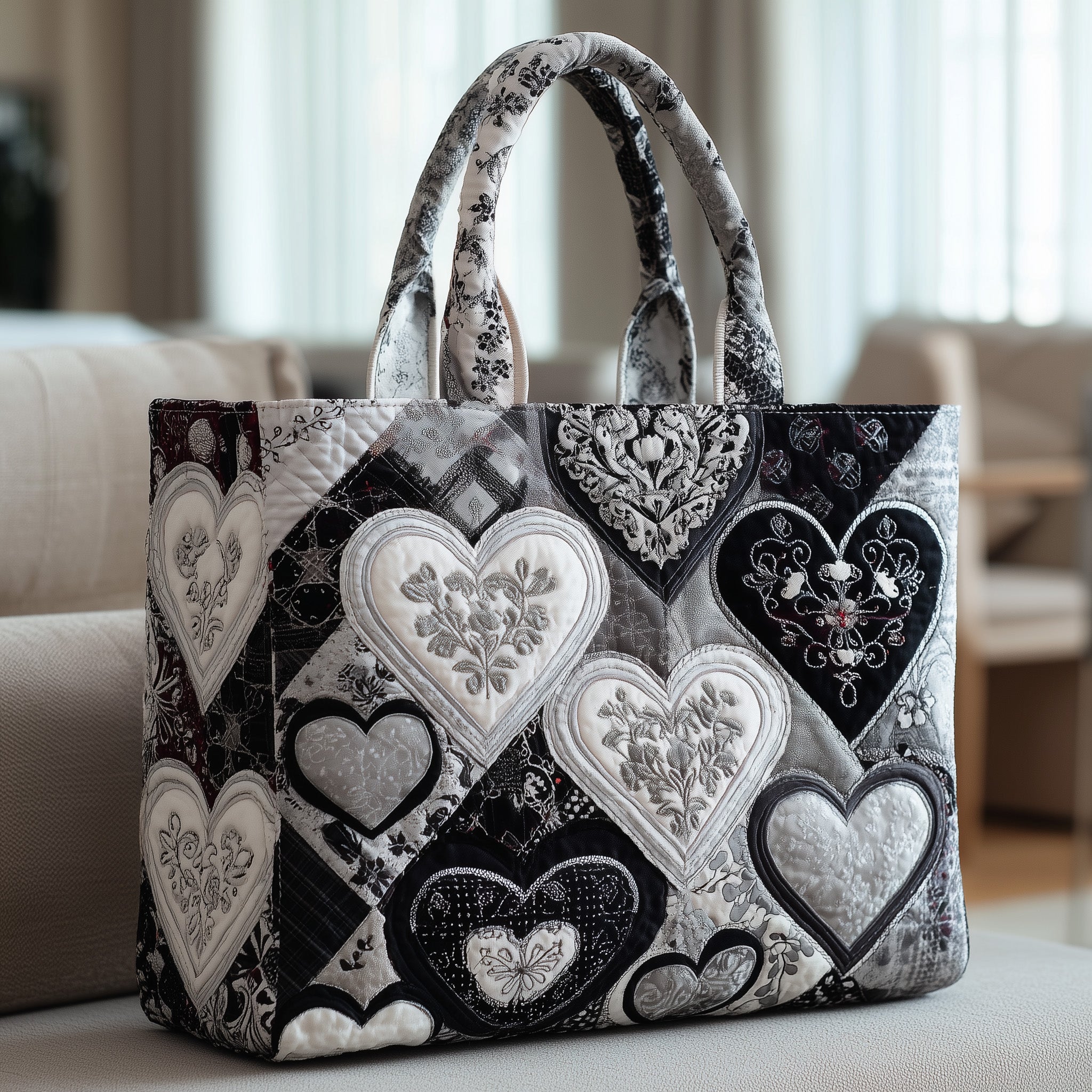 Monochrome Heart Quilted Tote Bag GFTONL5465