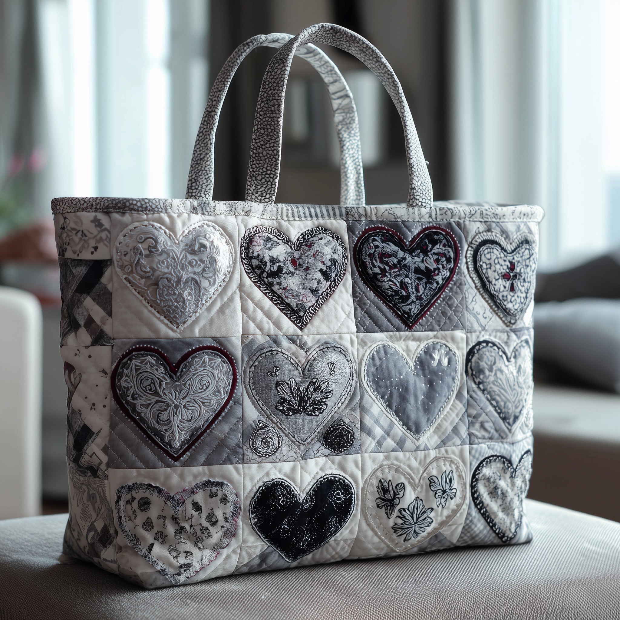 Monochrome Heart Quilted Tote Bag GFTONL5467