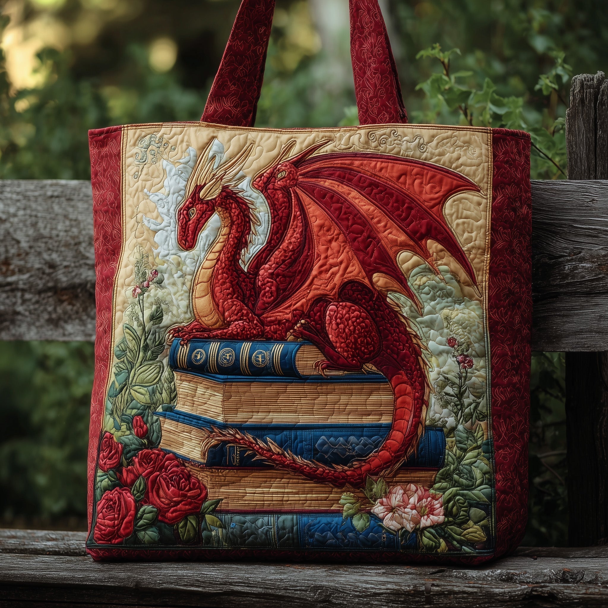 Vintage Bookish Dragon Quilted Tote Bag GFTONL5750