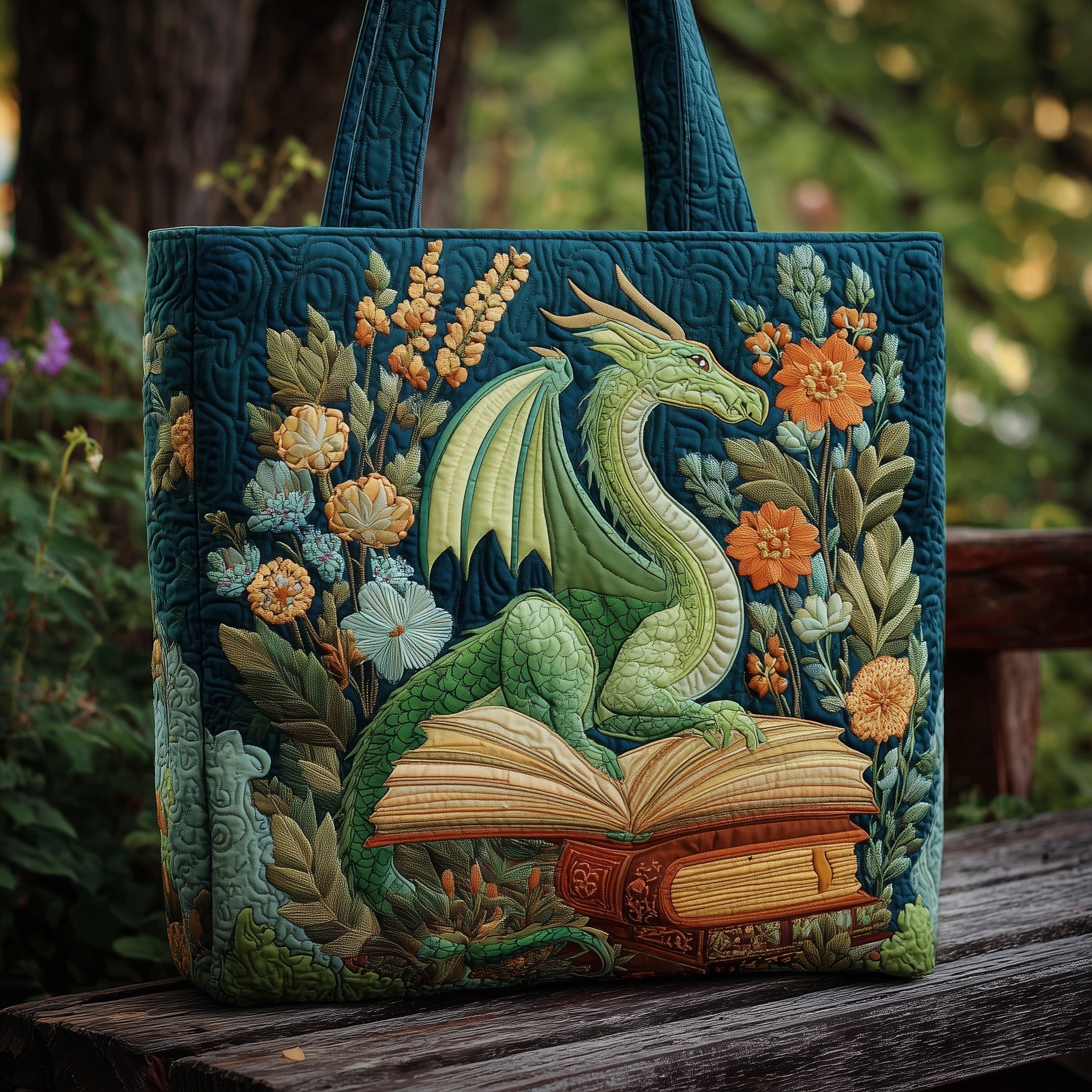 Reading Dragon Quilted Tote Bag GFTONL5775