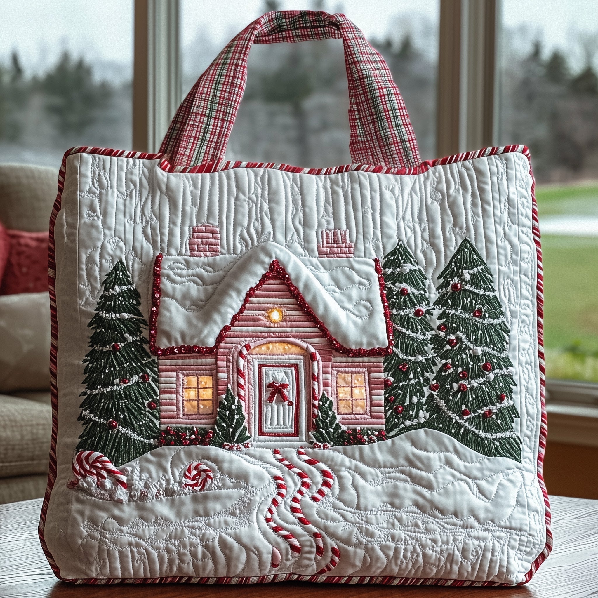 Candy Canes Whimsical House Quilted Tote Bag GFTONL6324