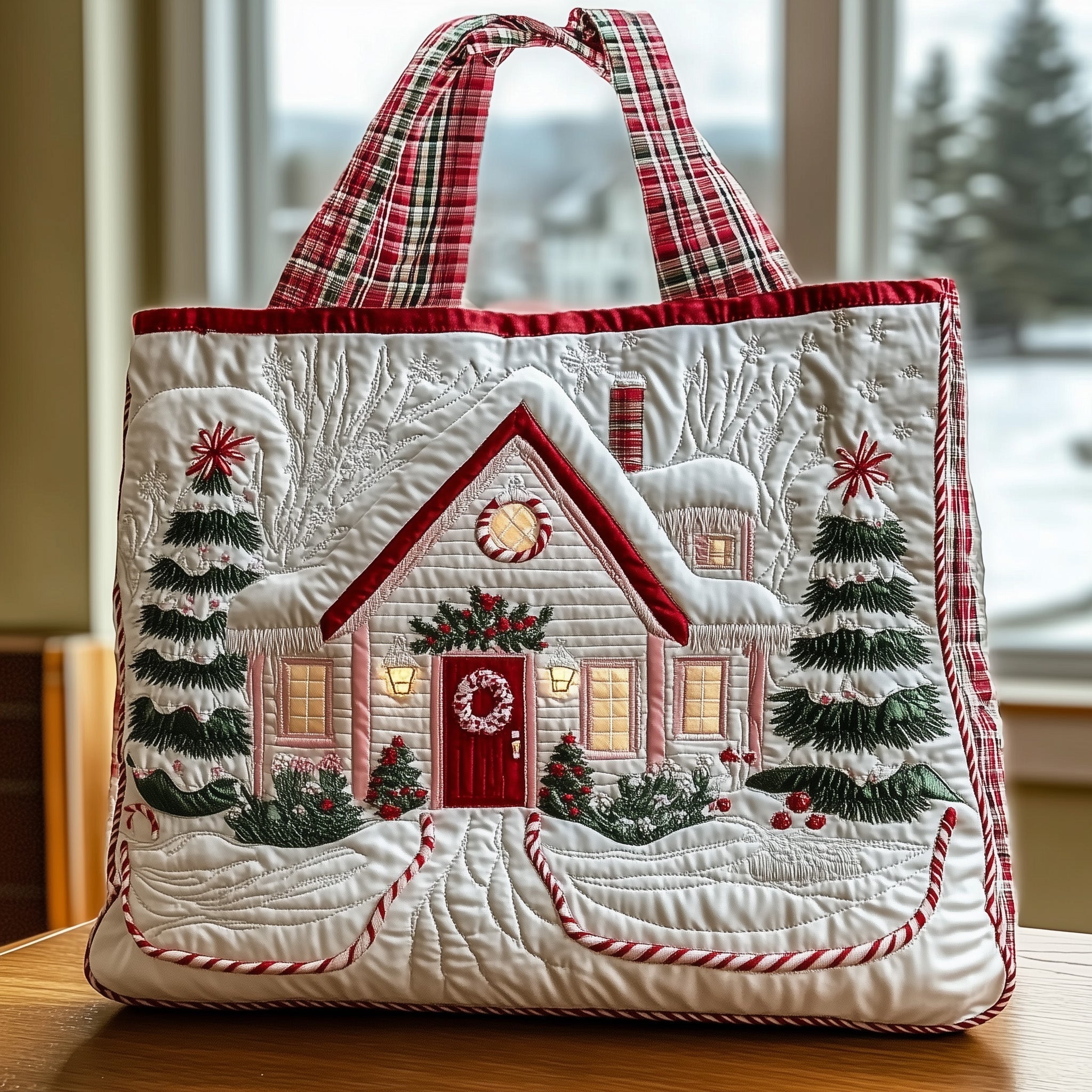 Candy Canes Whimsical House Quilted Tote Bag GFTONL6330