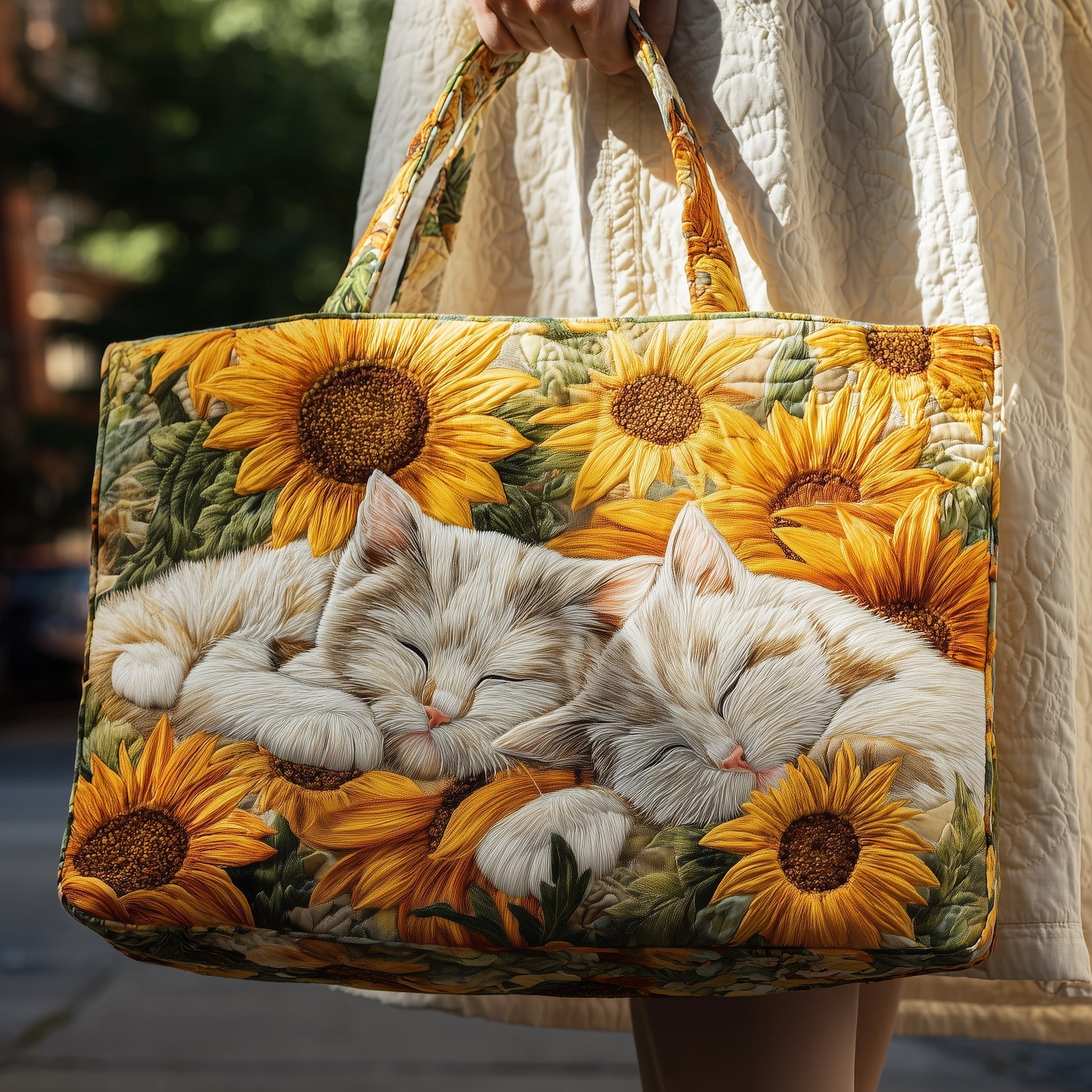 Sunflower Cat Quilted Tote Bag GFTONT1912