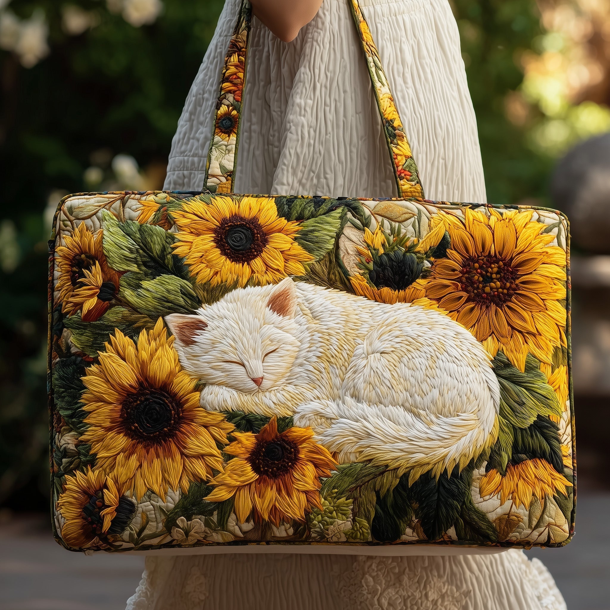 Sunflower Cat Quilted Tote Bag GFTONT1914
