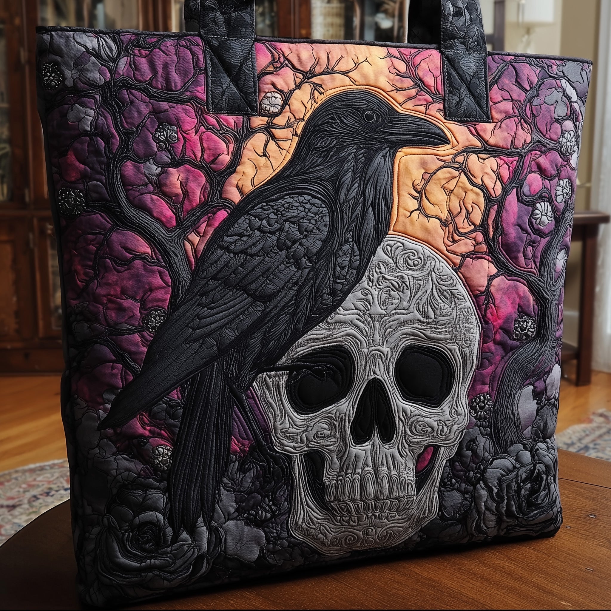 Raven Skull Quilted Tote Bag GFTONT2002