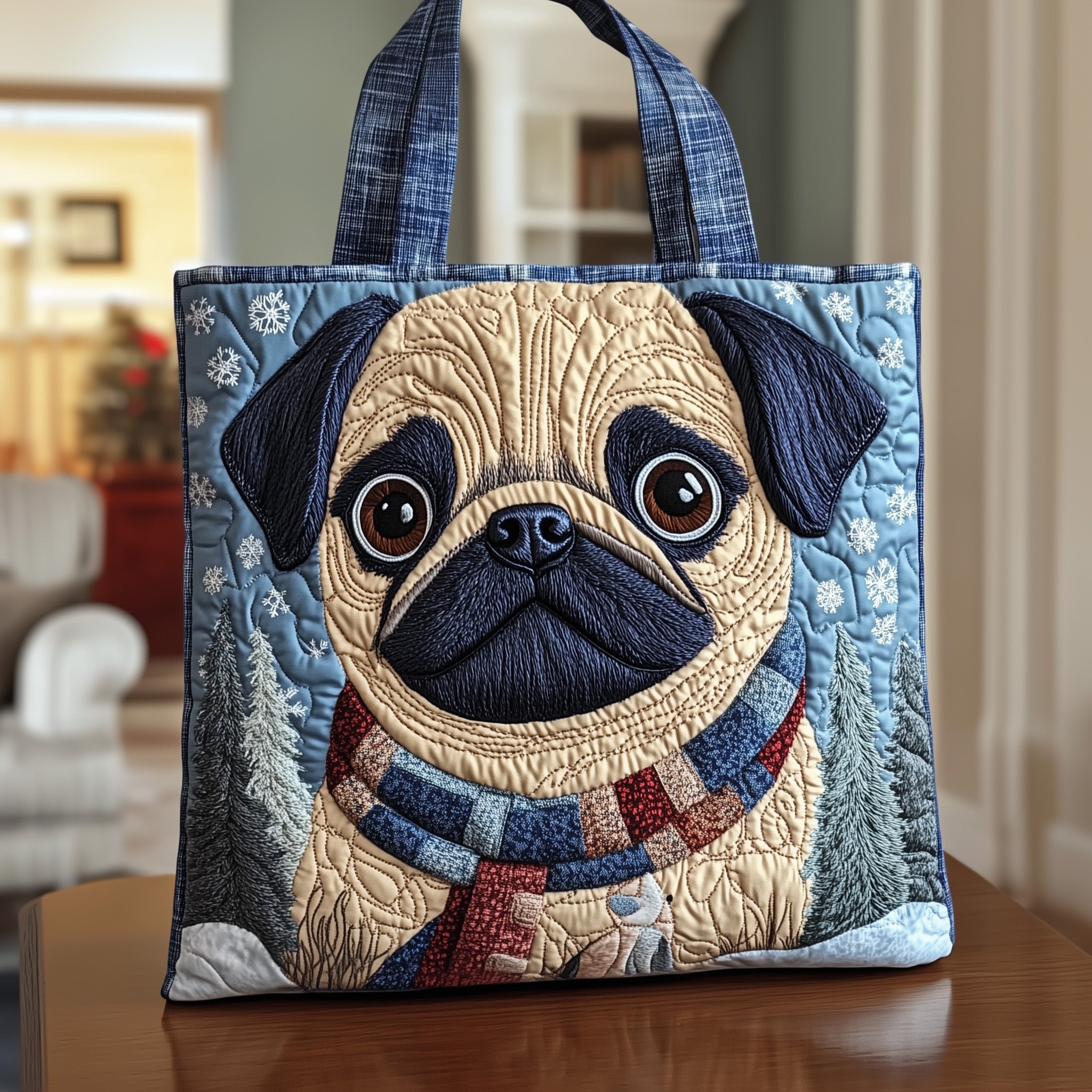Winter Pug Quilted Tote Bag GFTONT3229