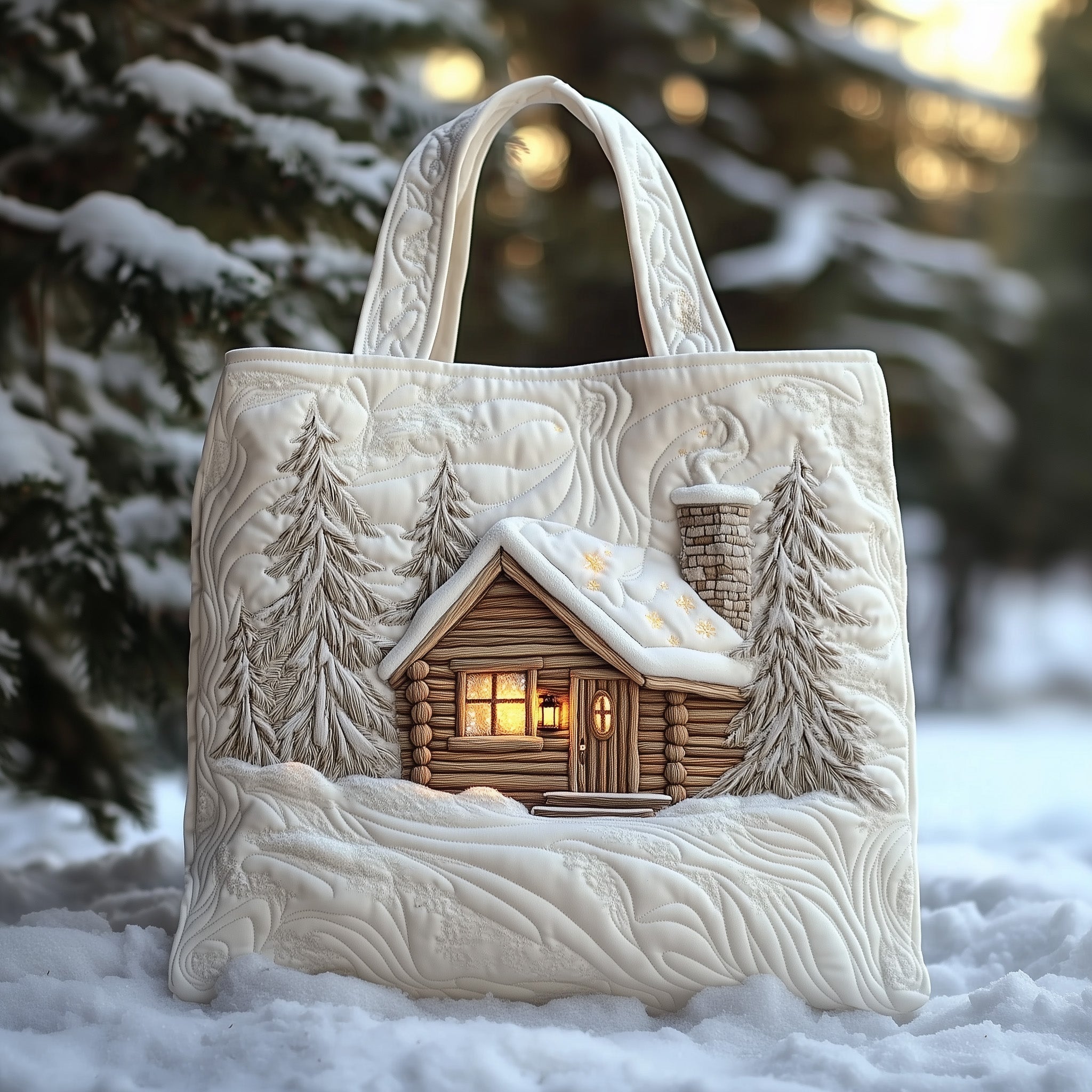 Winter Cabin Quilted Tote Bag GFTONT3286
