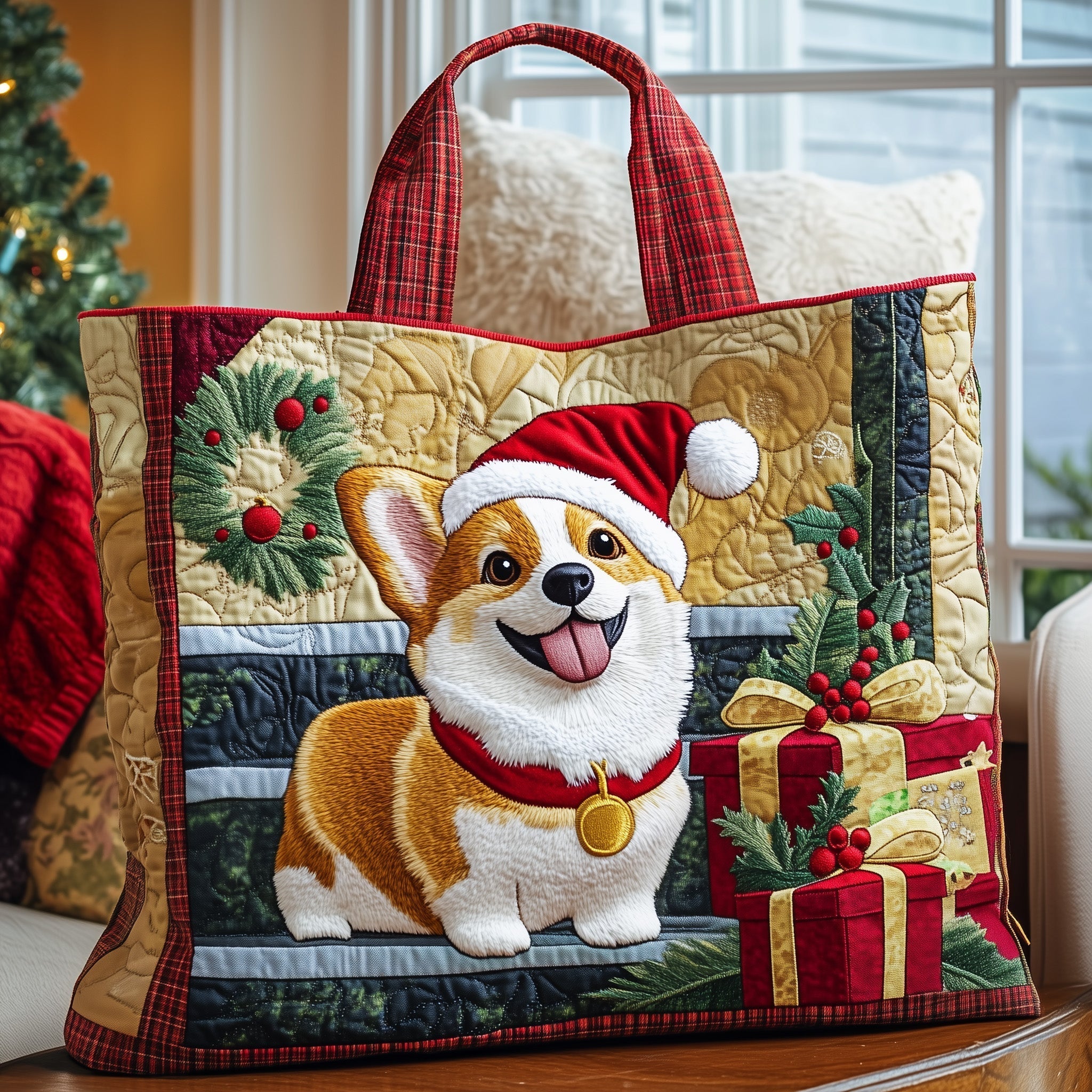 Christmas Corgi Quilted Tote Bag GFTONT3362