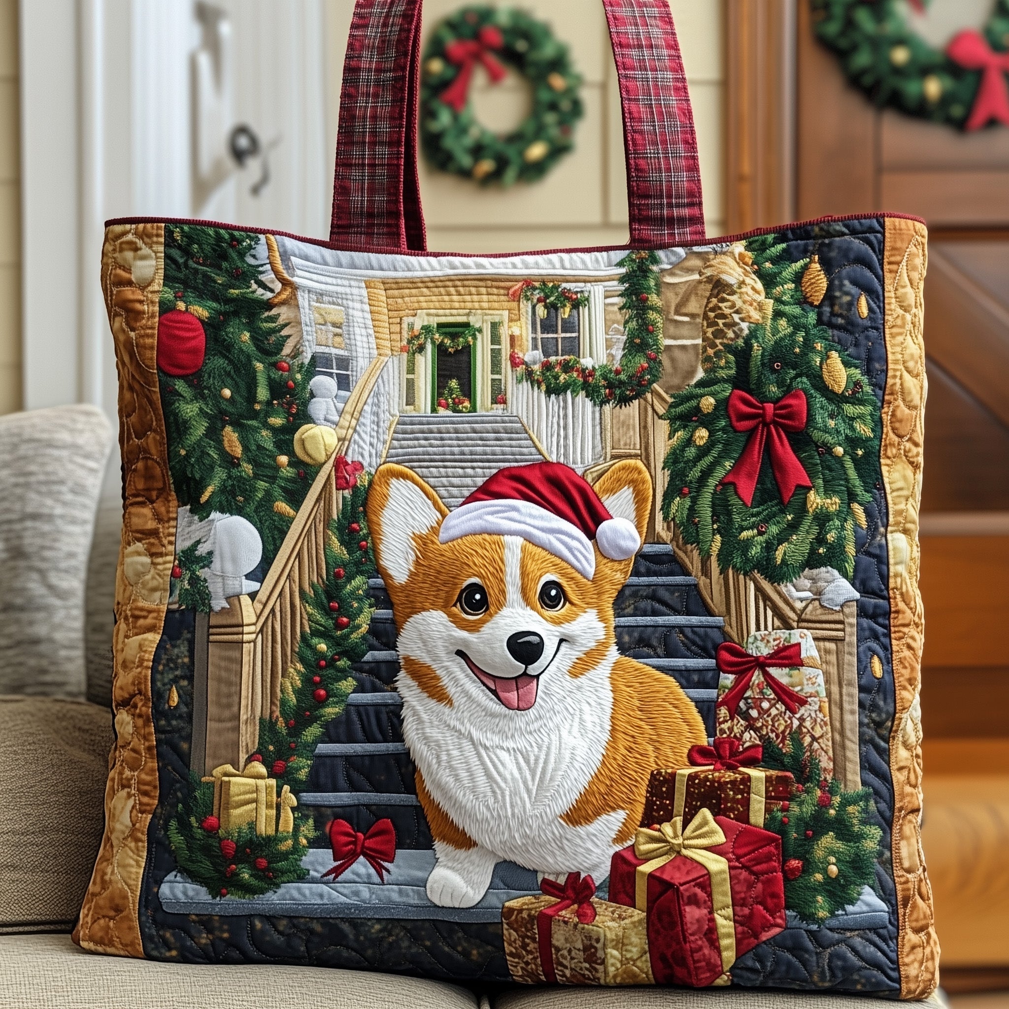 Christmas Corgi Quilted Tote Bag GFTONT3363