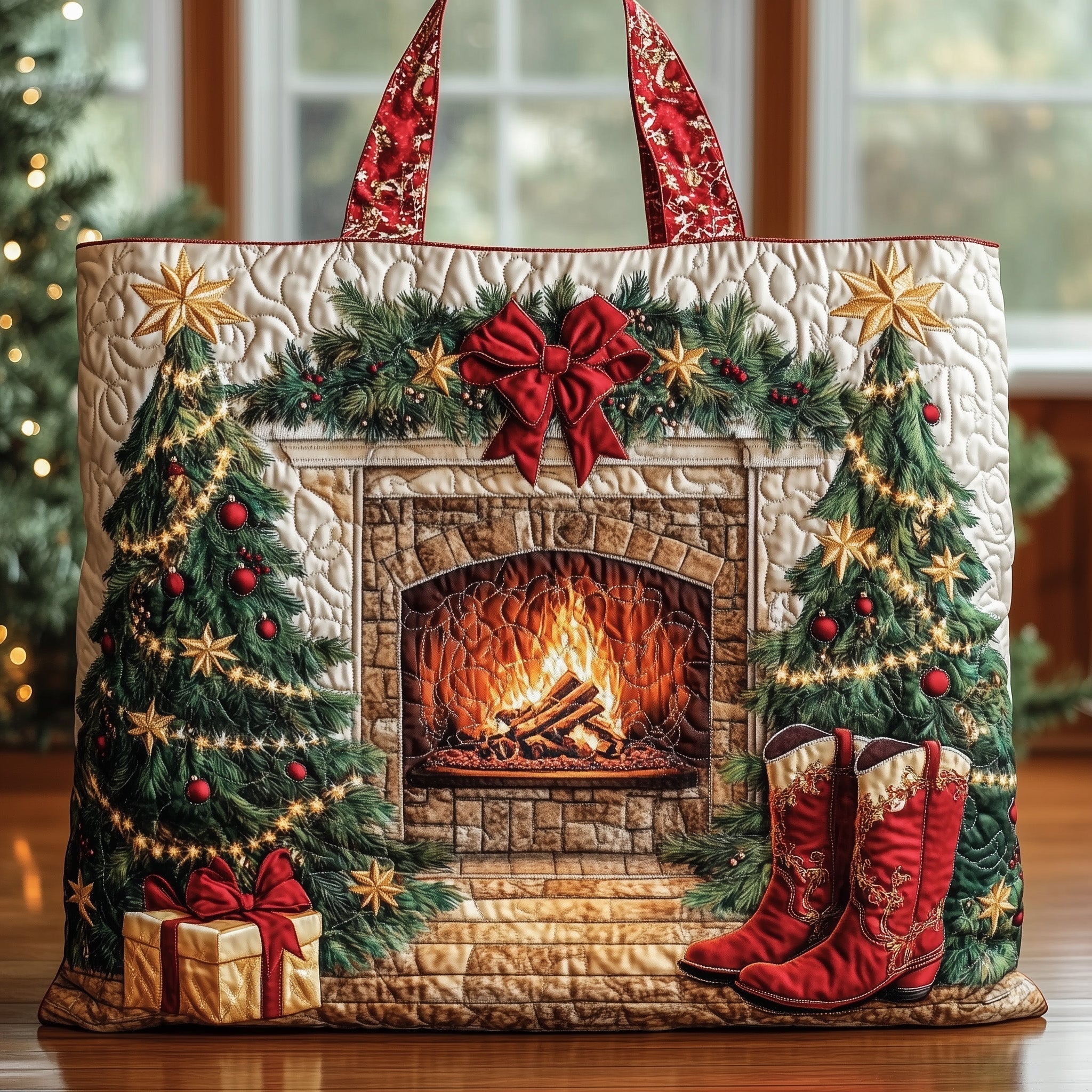 Cozy Fireplace Quilted Tote Bag GFTONT3477