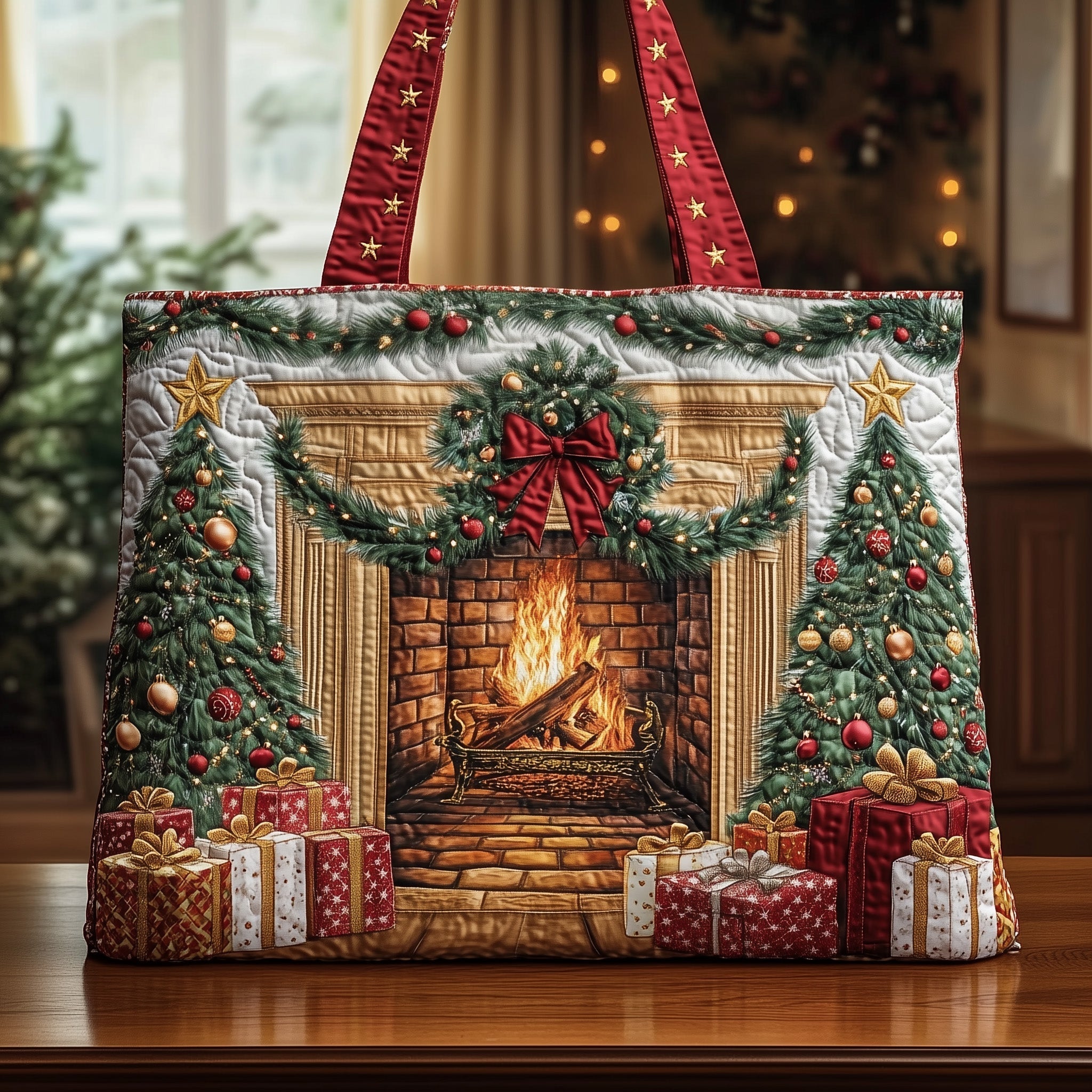 Cozy Fireplace Quilted Tote Bag GFTONT3478