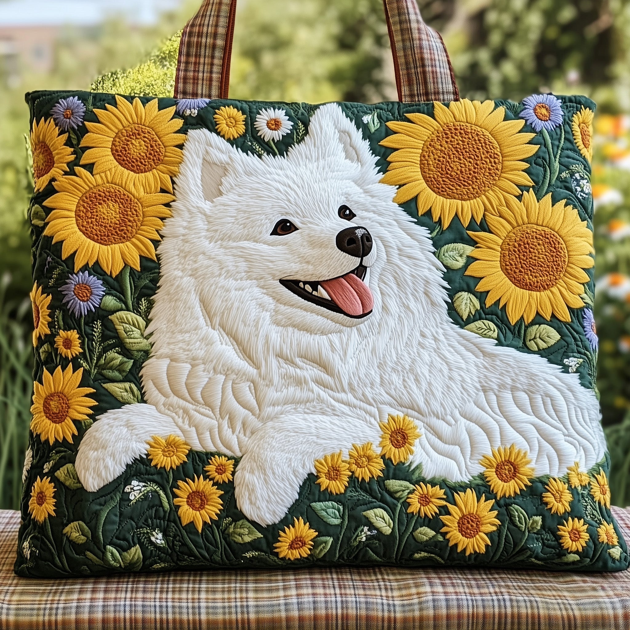 Joyful Samoyed Quilted Tote Bag GFTONT3897