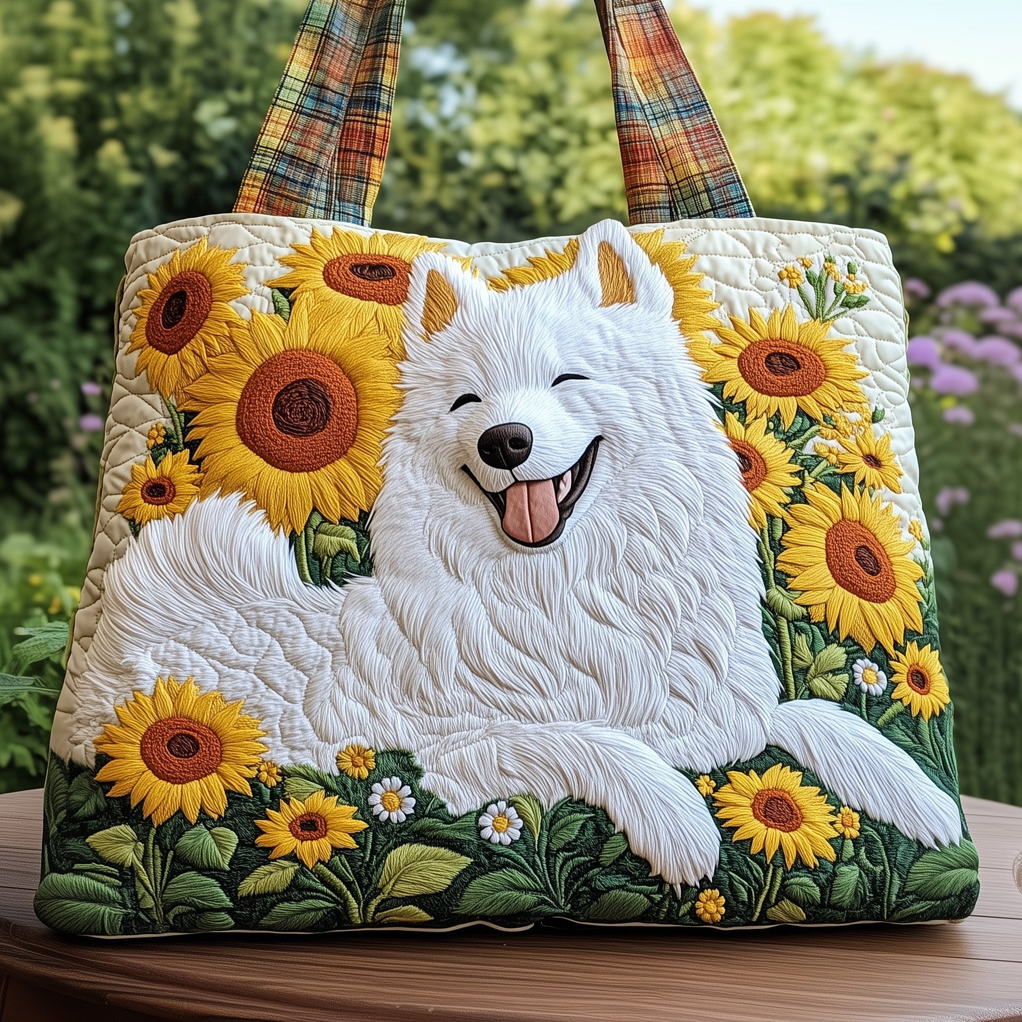 Joyful Samoyed Quilted Tote Bag GFTONT3898