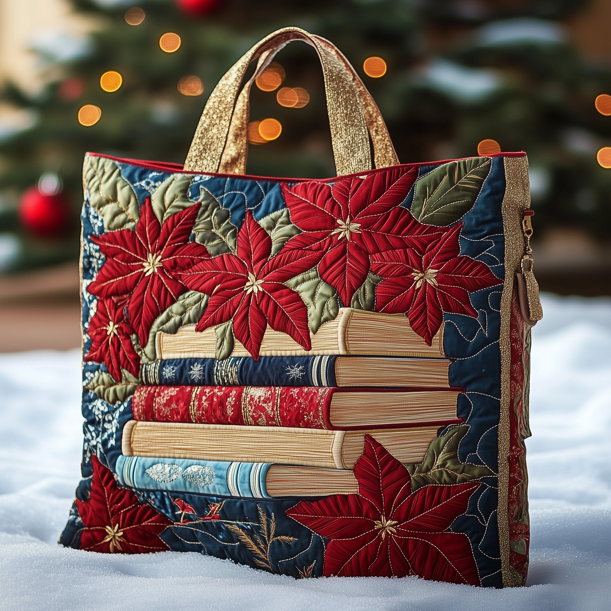 Poinsettia Librabry Quilted Tote Bag GFTONT3901