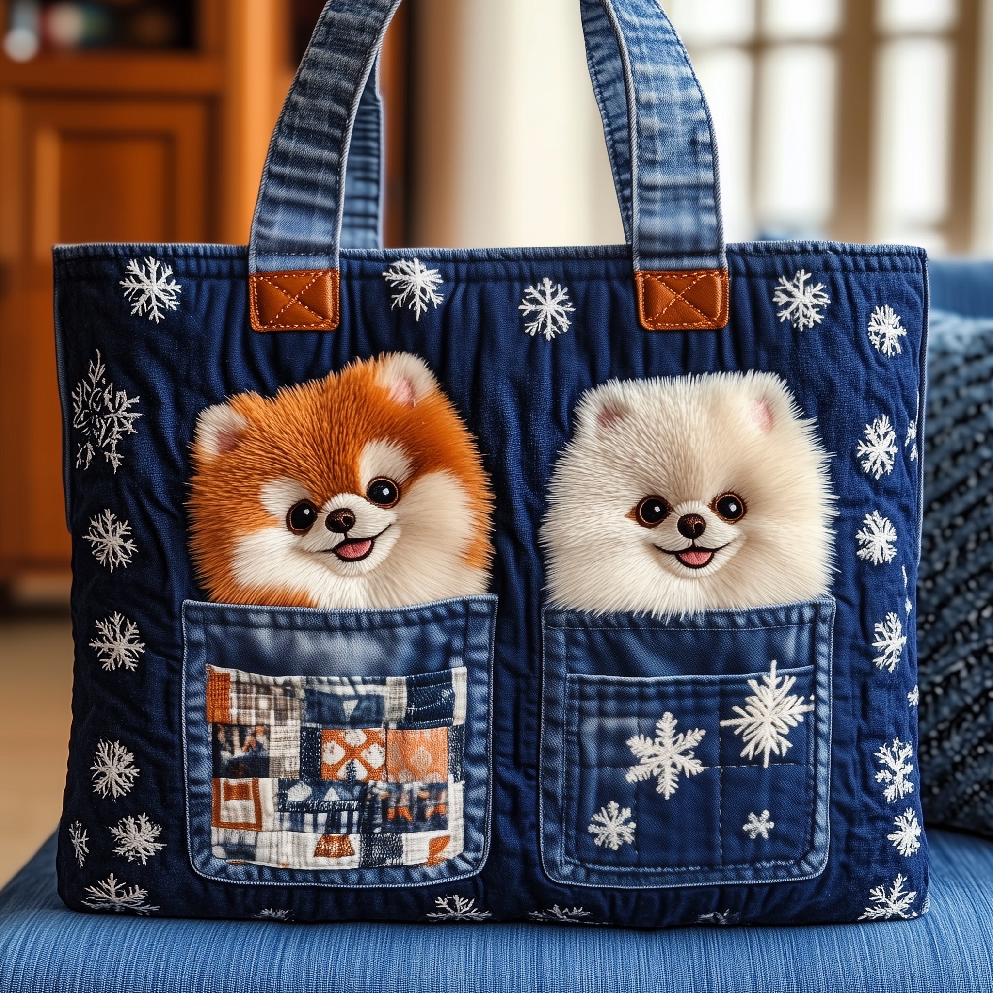 Pomeranian Pocket Quilted Tote Bag GFTONT4118