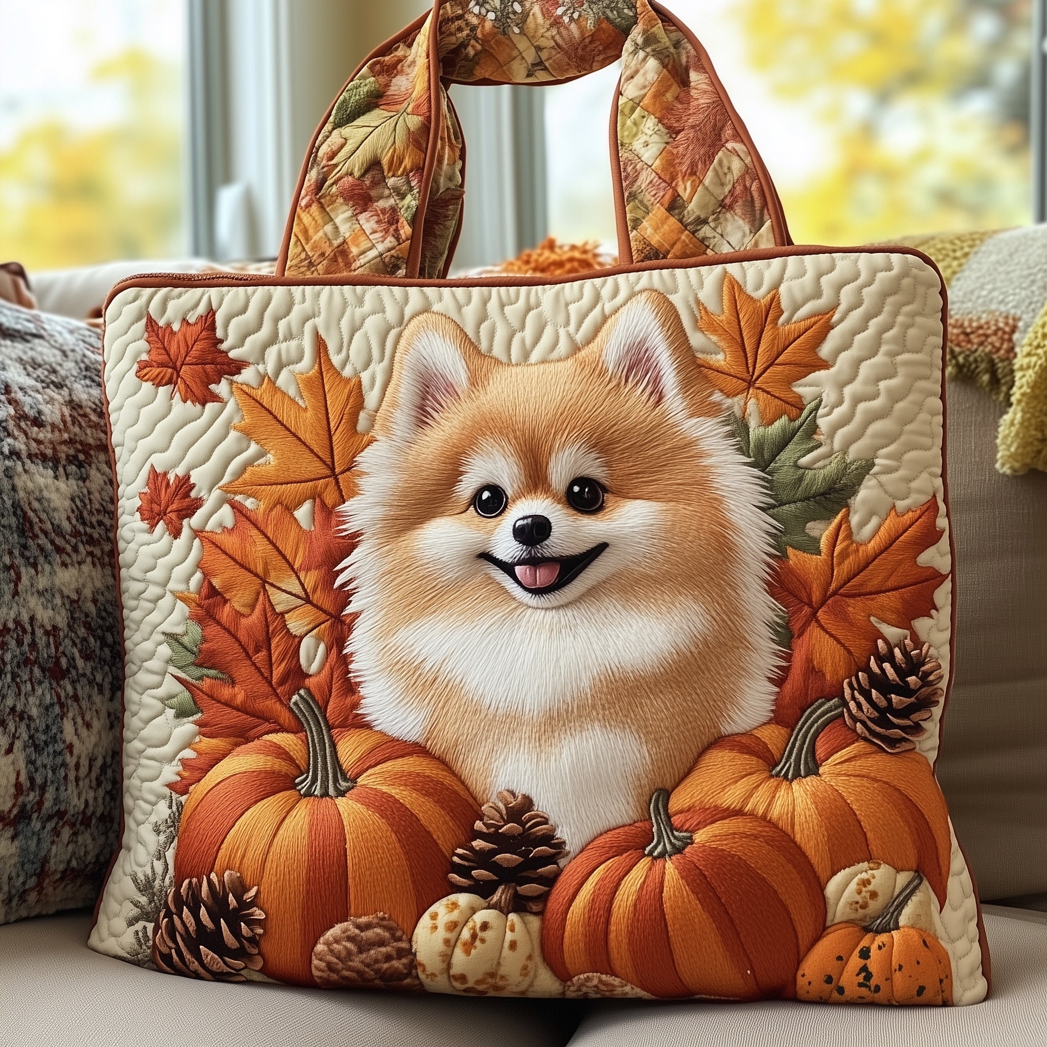Autumn Pomeranian Quilted Tote Bag GFTONT4121