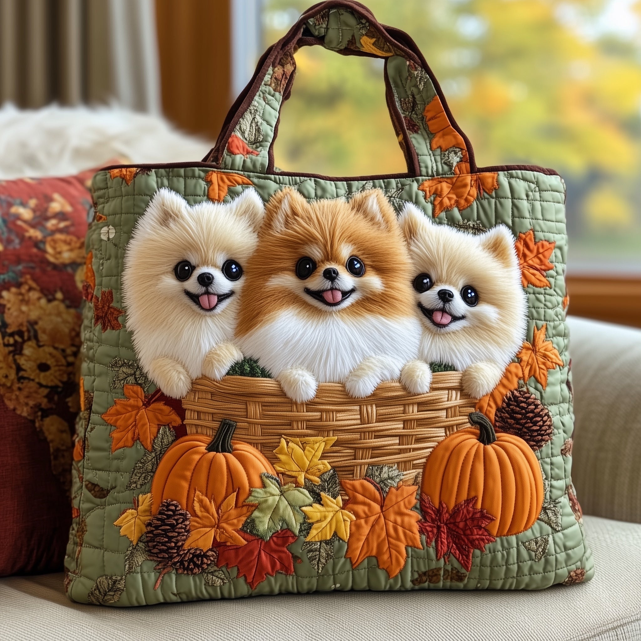 Autumn Pomeranian Quilted Tote Bag GFTONT4122