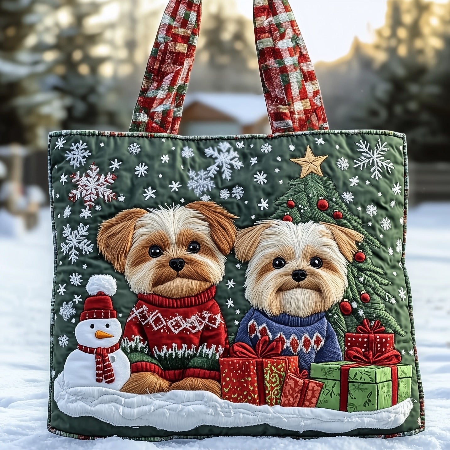 Festive Yorkies Quilted Tote Bag GFTONT4405