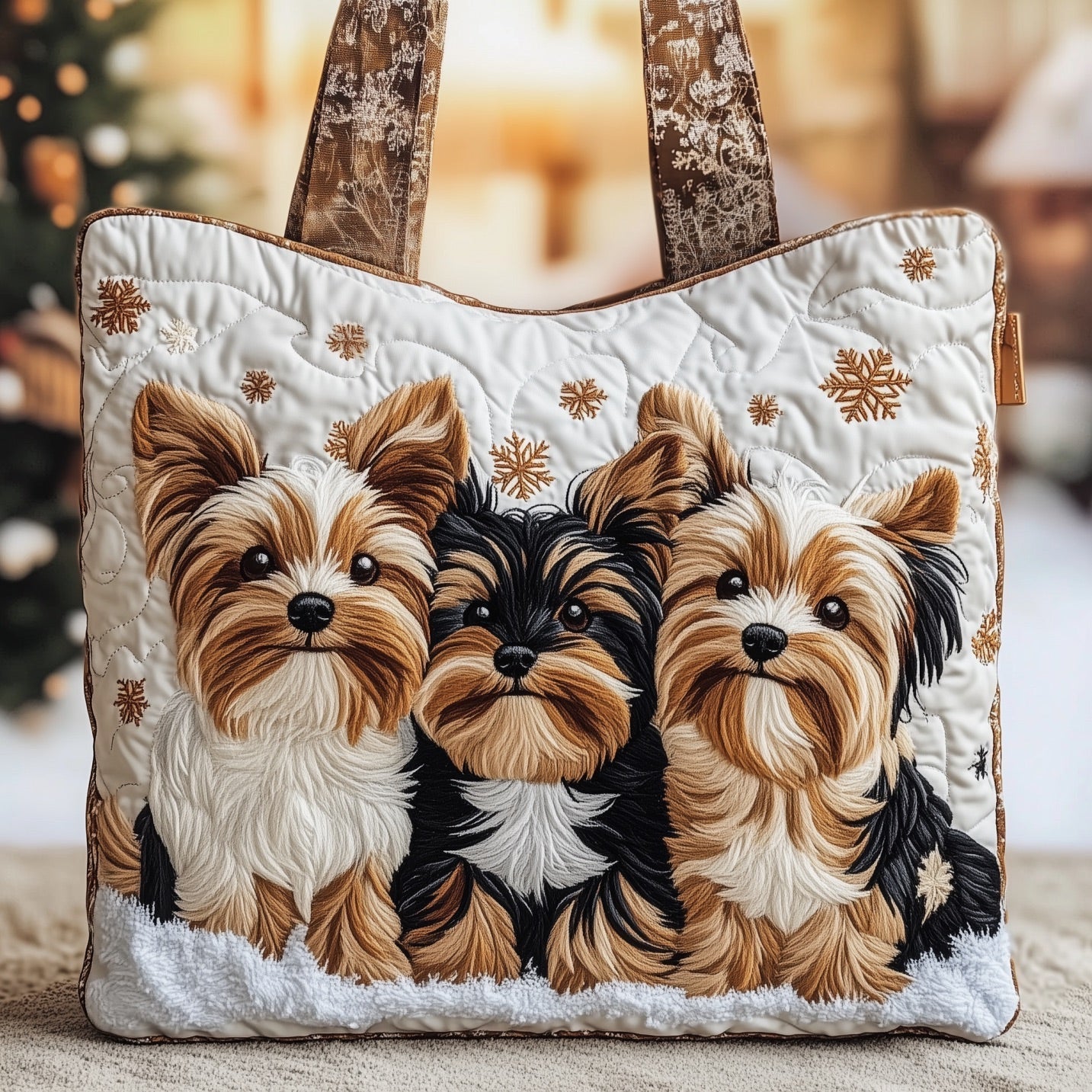 Festive Yorkies Quilted Tote Bag GFTONT4406