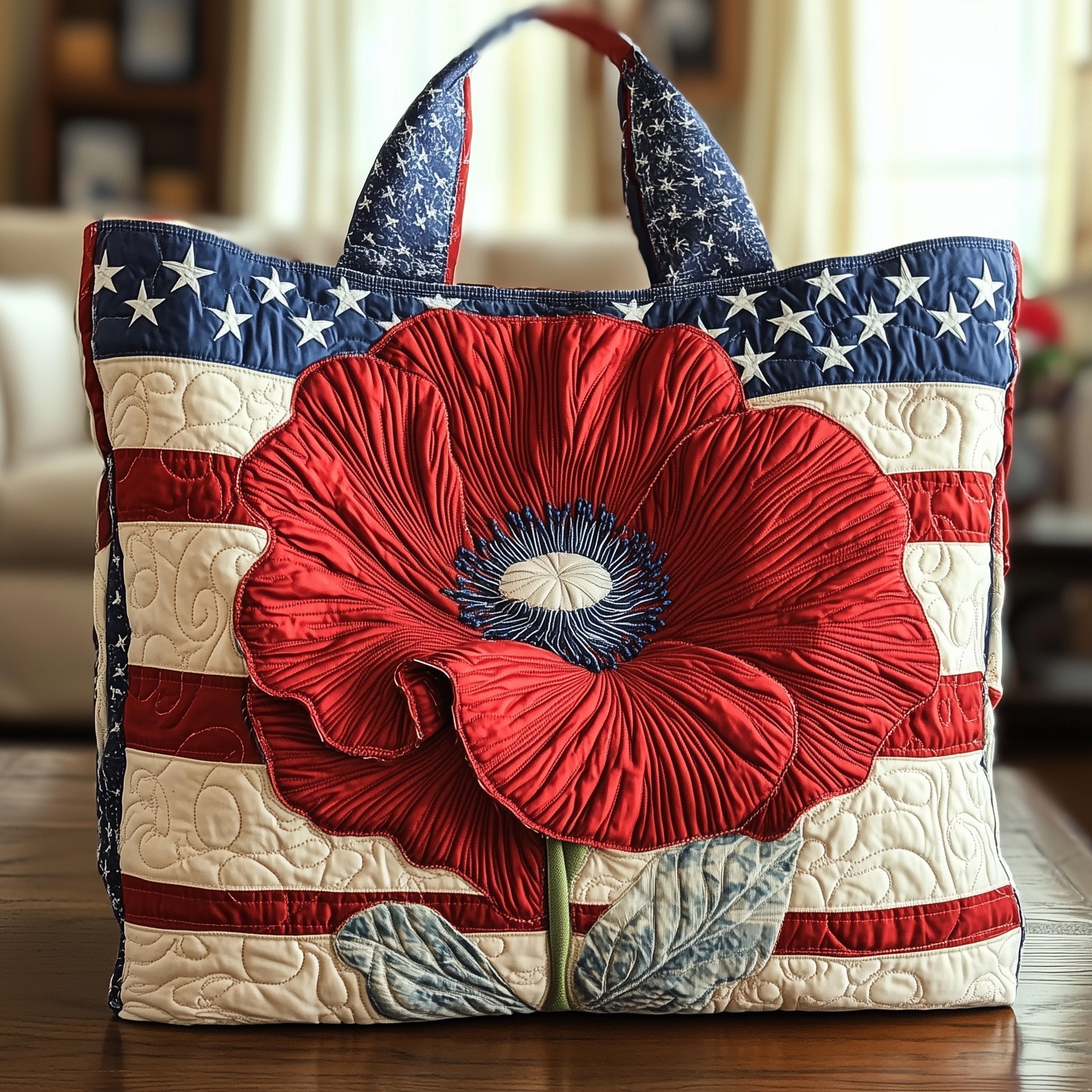 Patriot Poppy Quilted Tote Bag GFTONT858