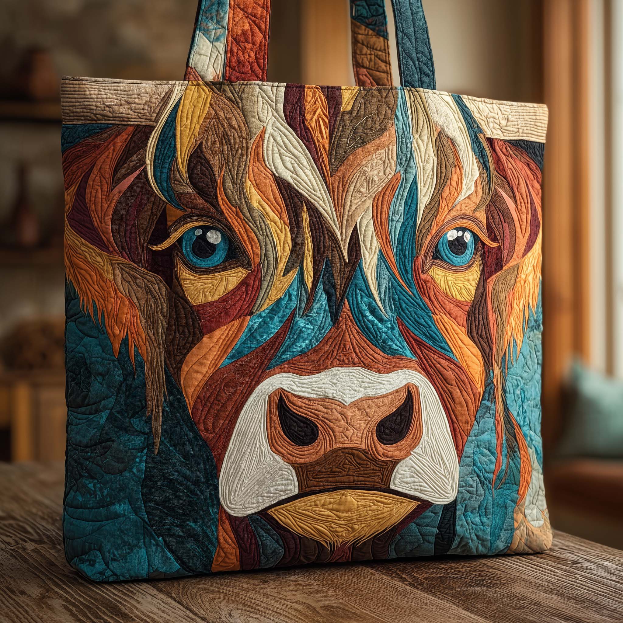 Funky Highland Cow Quilted Tote Bag GFTOQA576