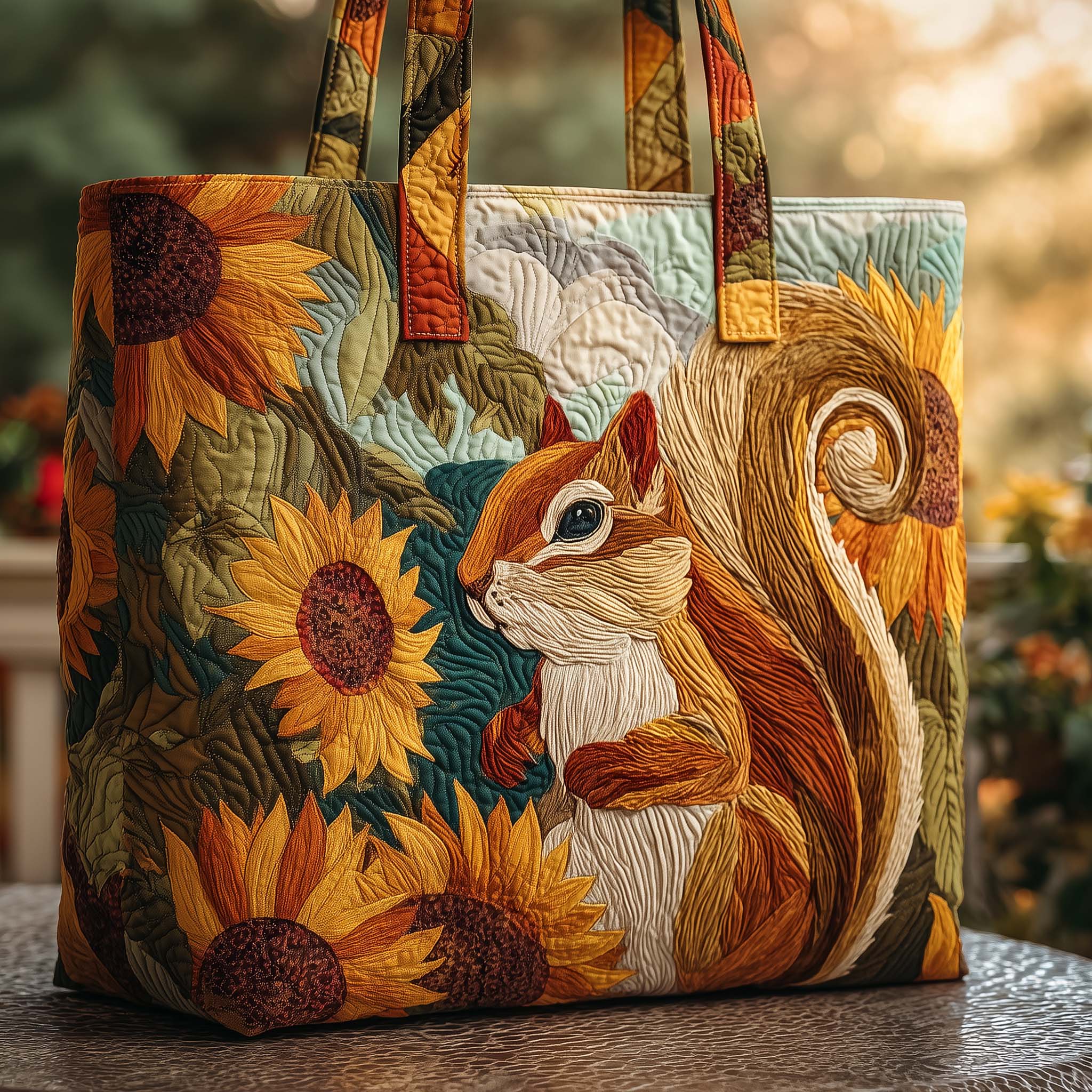 Sun Squirrel Quilted Tote Bag GFTOQA595