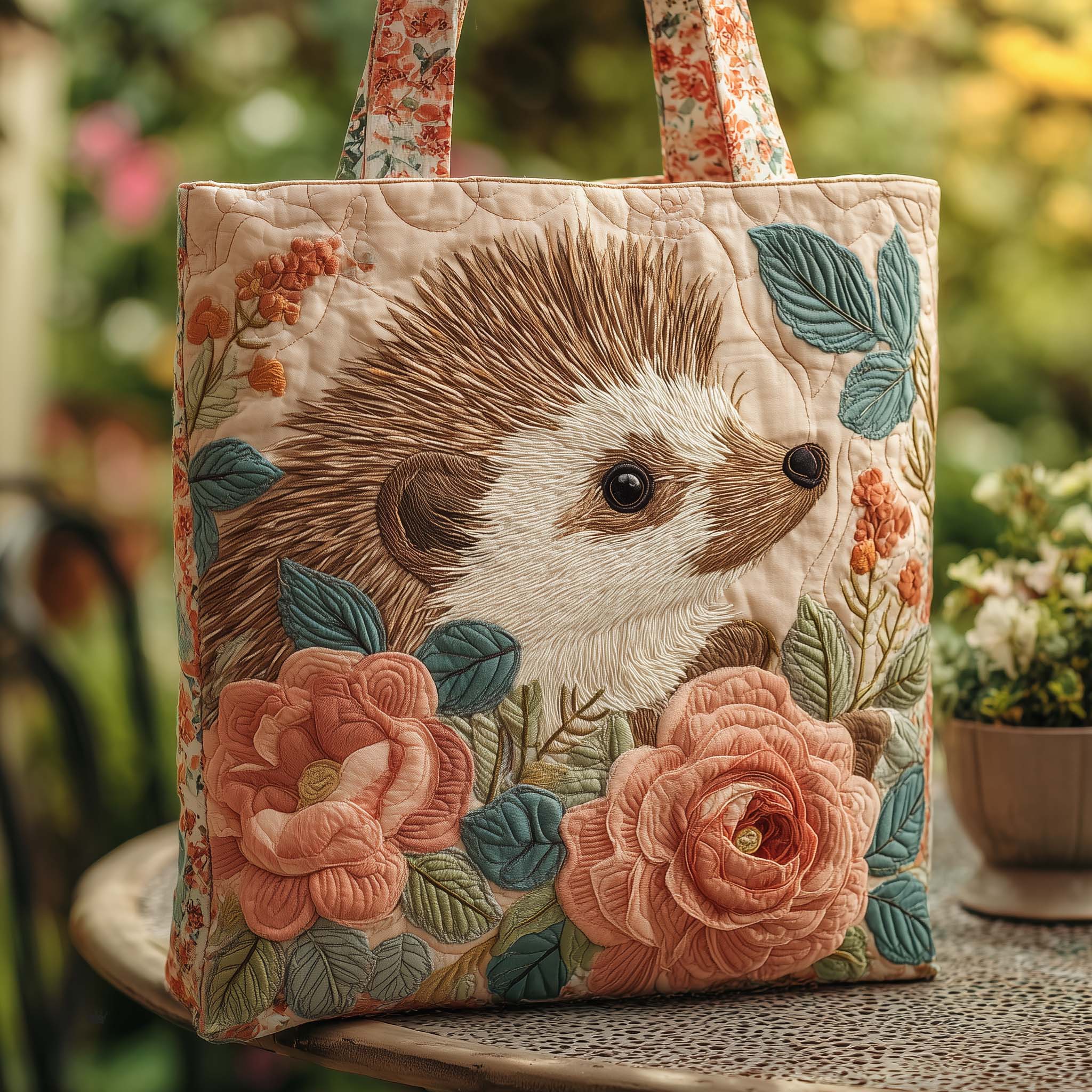 Rose Hedgehog Quilted Tote Bag GFTOQA596