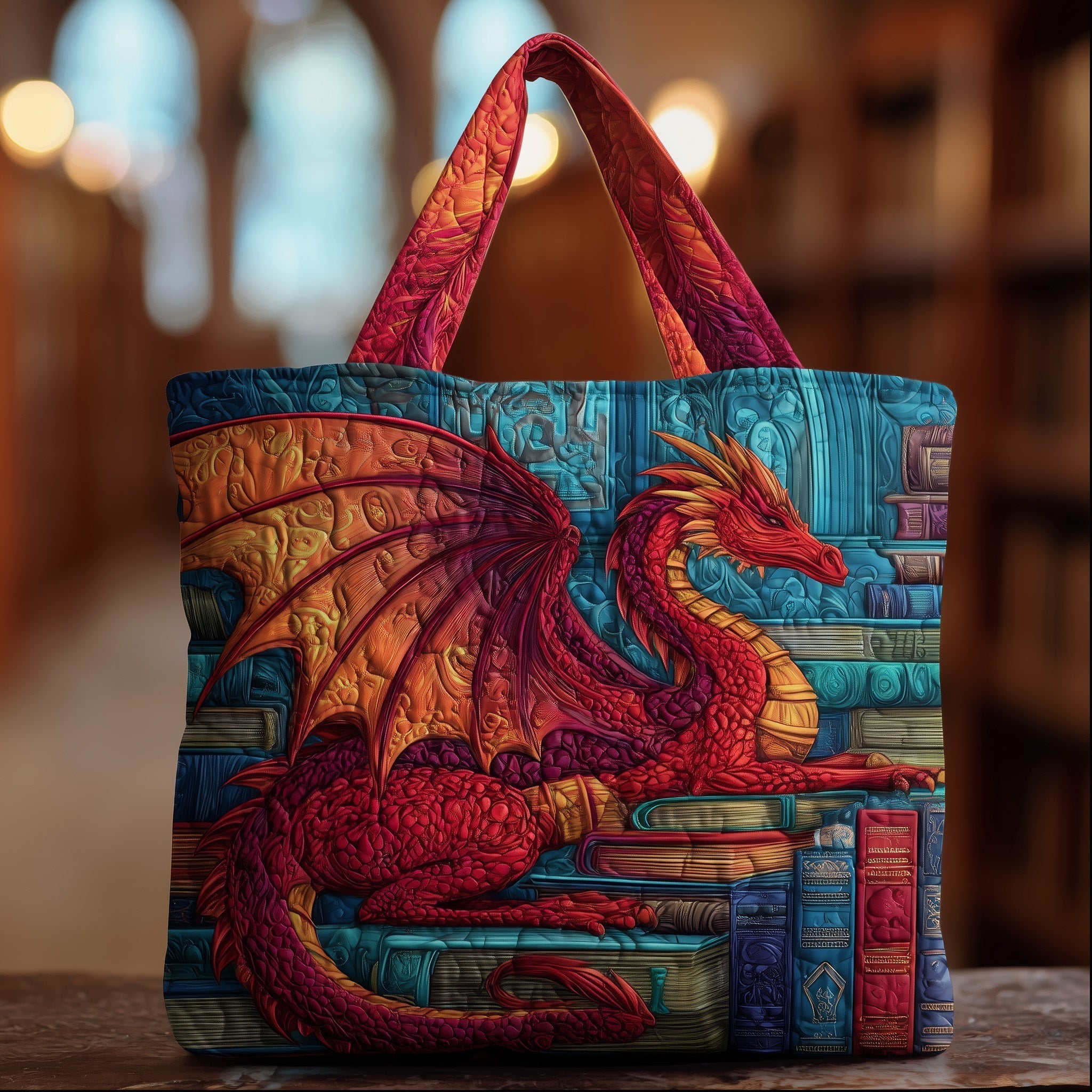 Dragon And Book Quilted Tote Bag GFTOTG97