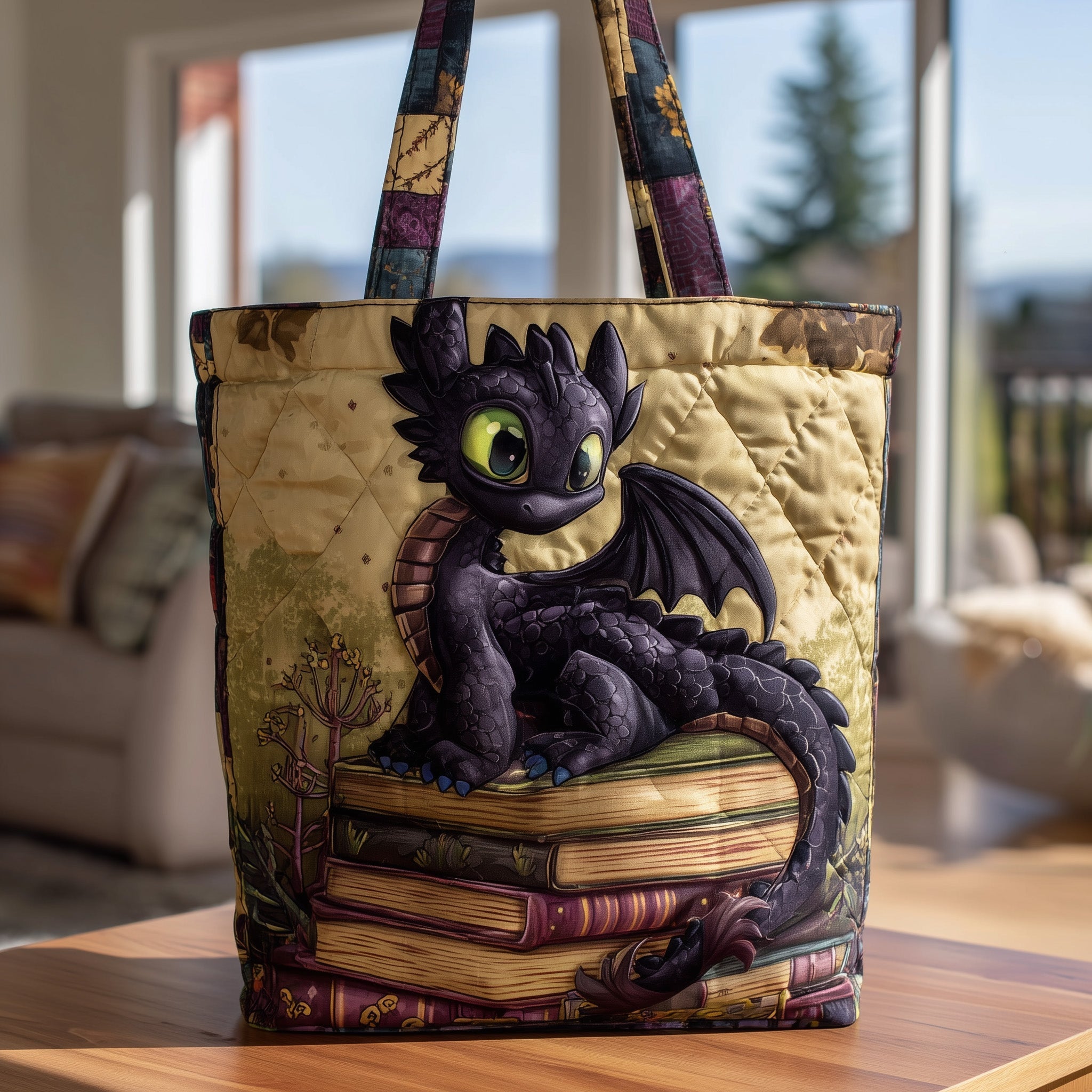 Book Dragon Quilted Tote Bag GFTOTL4016
