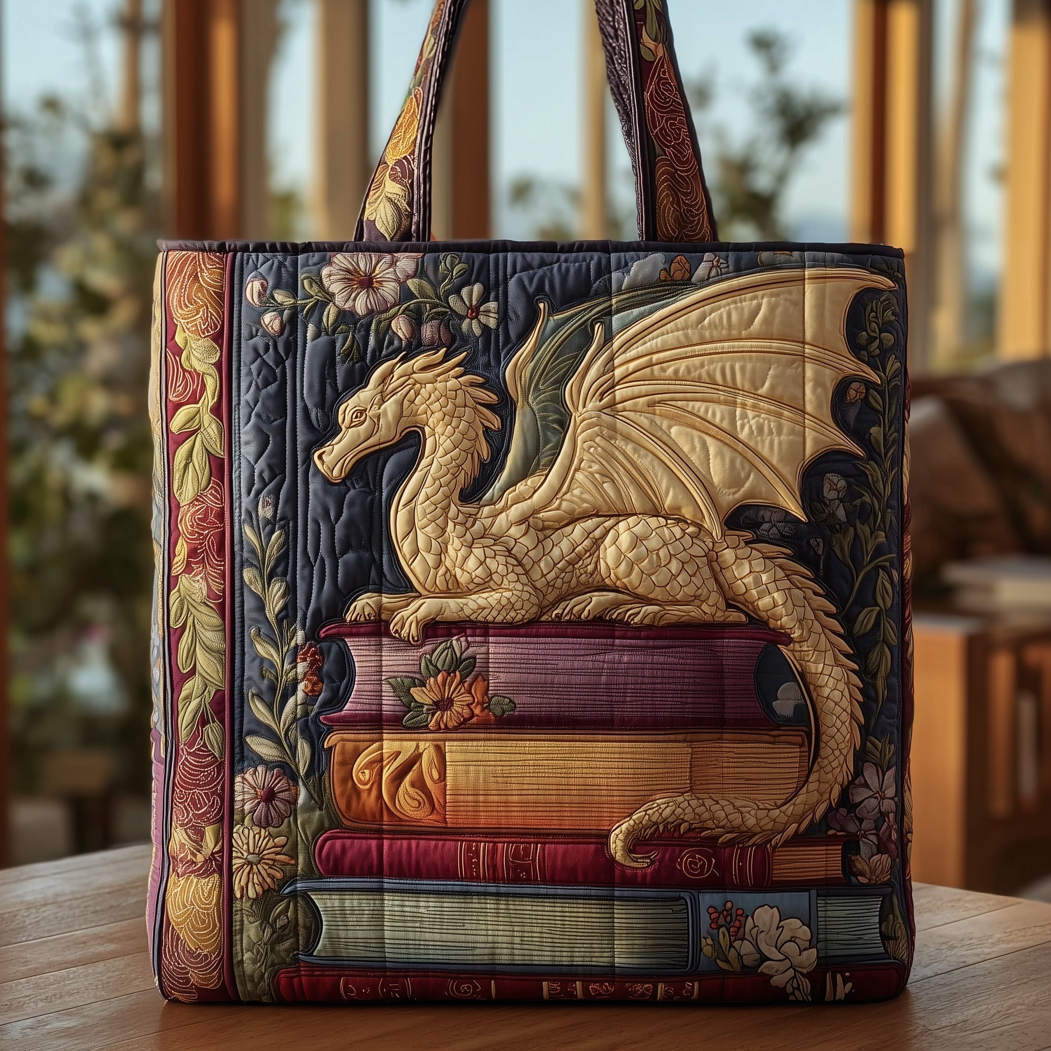 Book Dragon Quilted Tote Bag GFTOTL4019