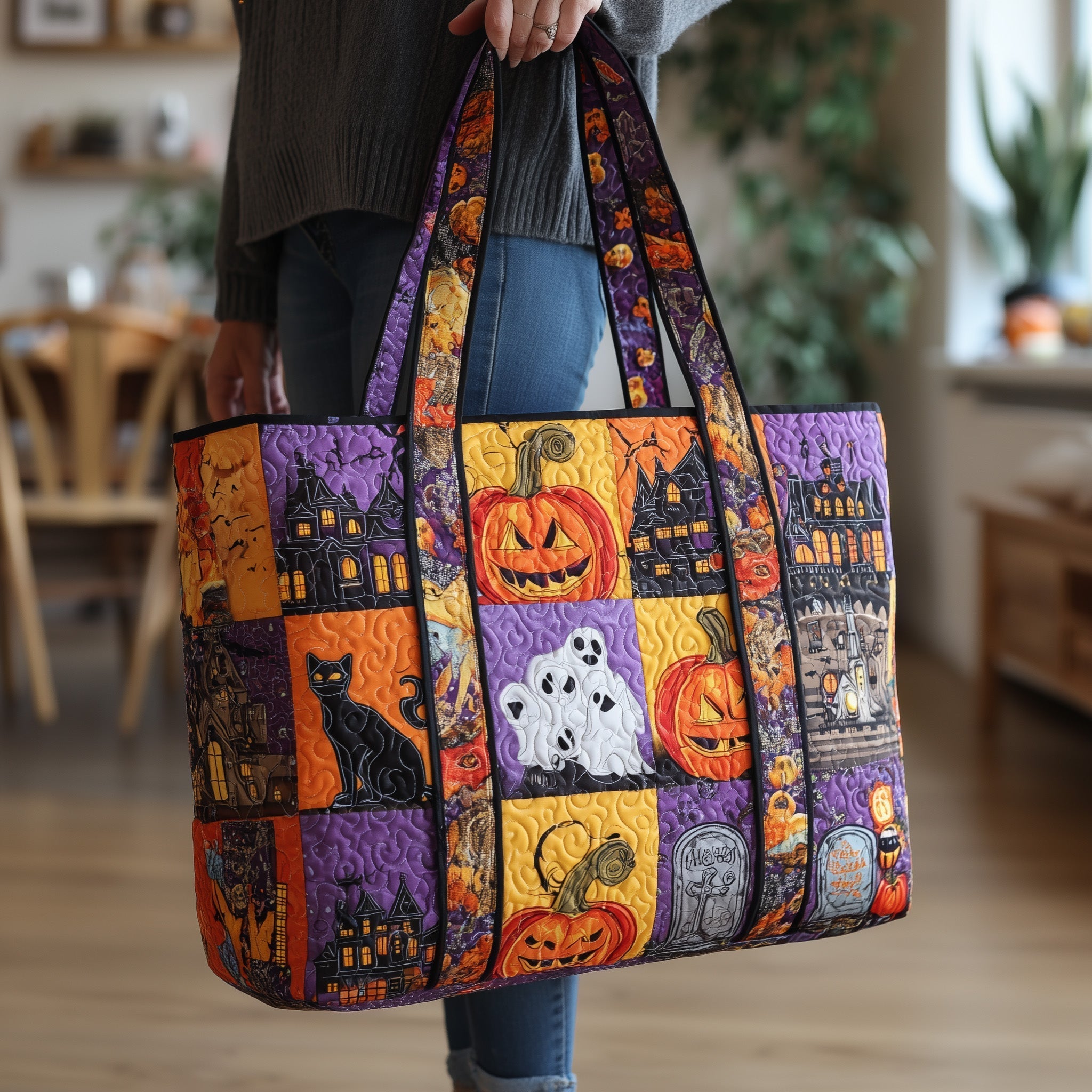 Retro Halloween Quilted Tote Bag GFTOTL4236